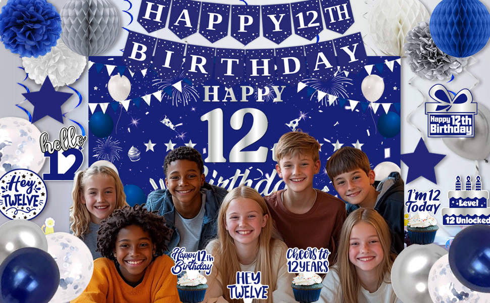 Aazon.co : Happy 12th Birthday Decorations Backdrop Banner For Girls...
