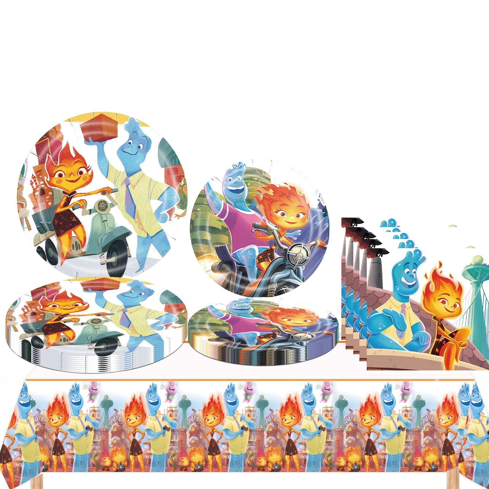 TOPTAMP Element Party Supplies,10Pcs 9inch Plates/10Pcs 7inch Plates/20Pcs Napkins/Tablecloth Table Cover Birthday Decoration Tableware kit