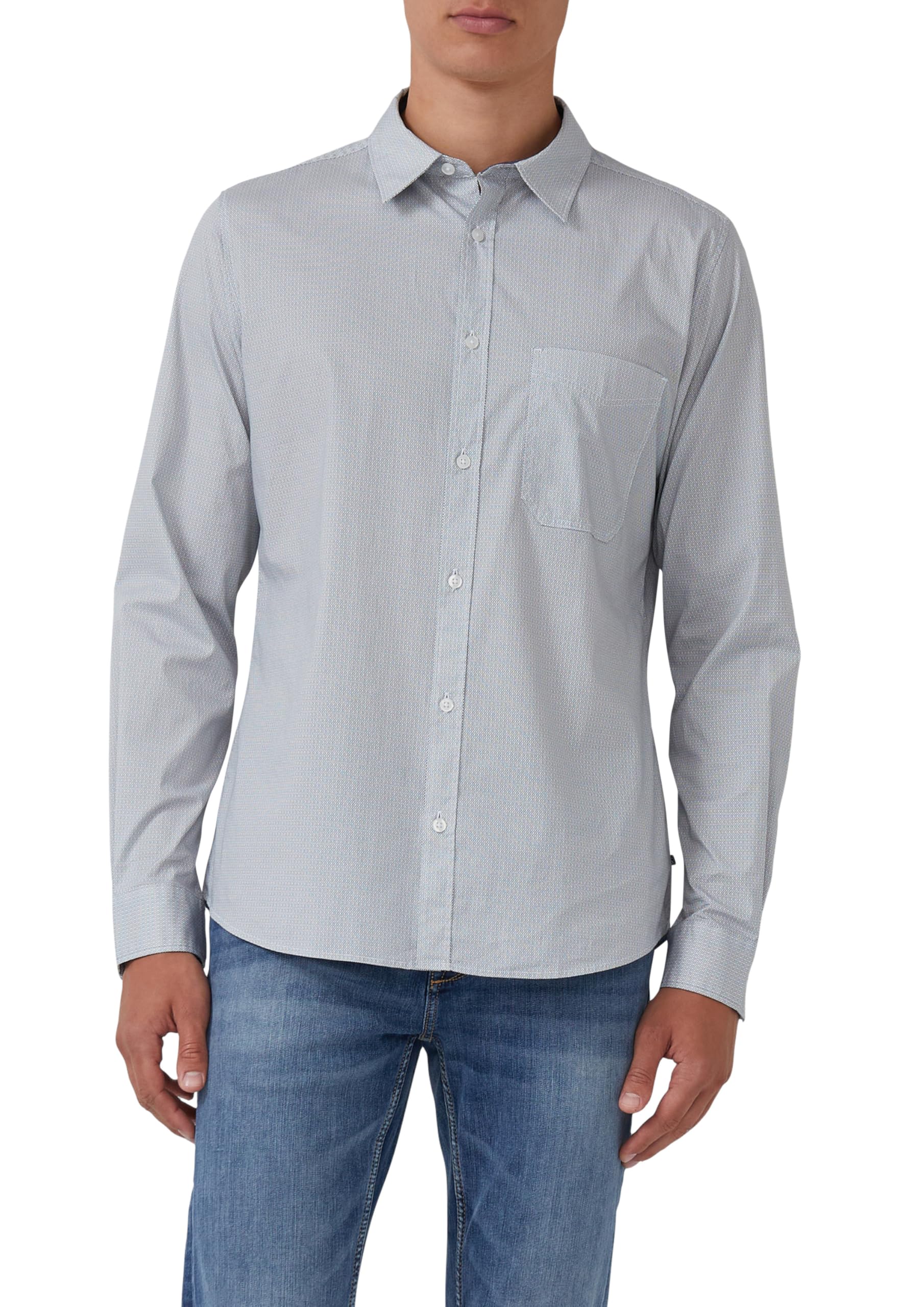 s.Oliver Slim Fit: Fein gemustertes Baumwollhemd mit Kentkragen