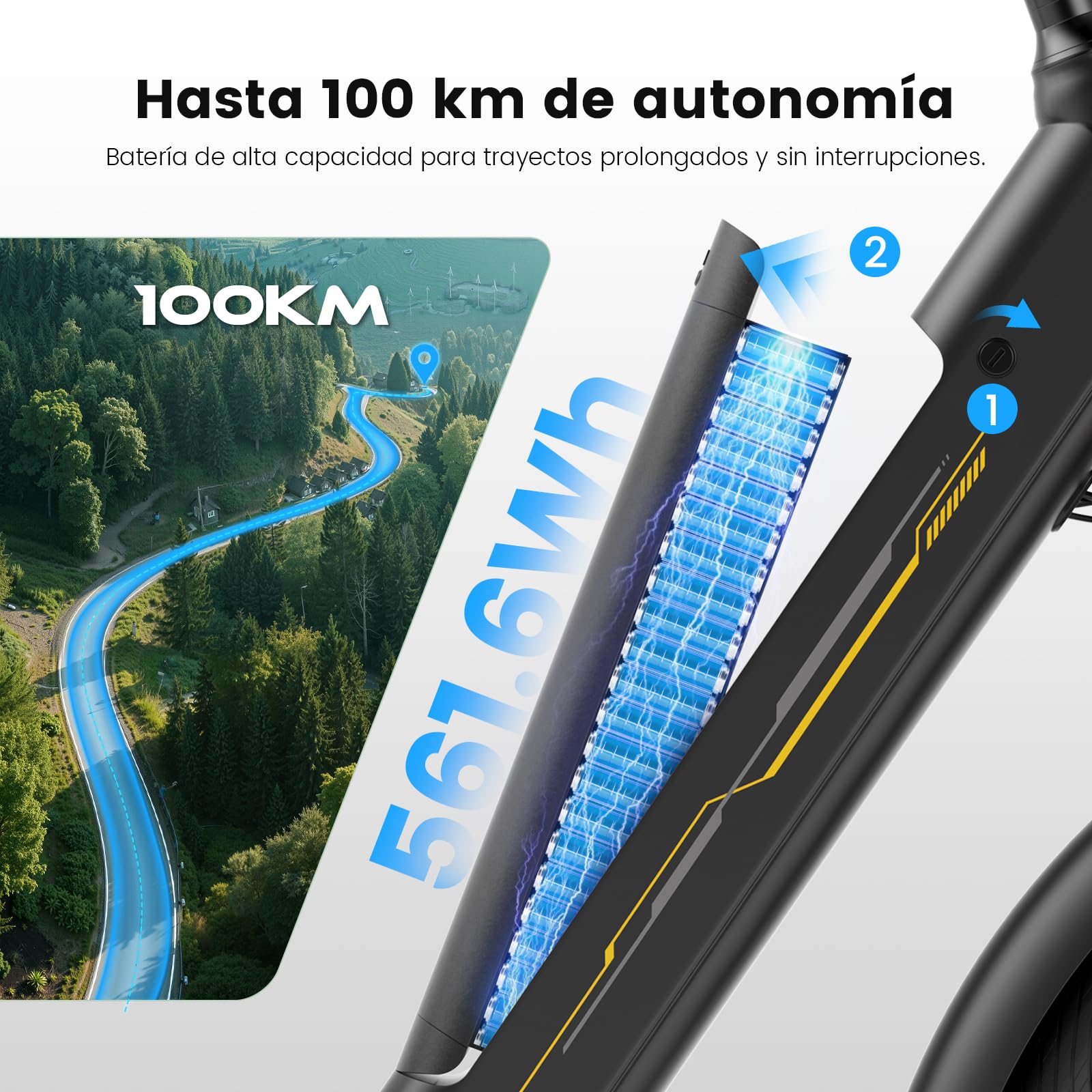 Bicicleta eléctrica de 27,5" para Mujer, Motor 250W, batería 36V 15,6Ah, autonomía hasta 100 km, Frenos de Disco mecánicos, suspensión Delantera, 7 velocidades