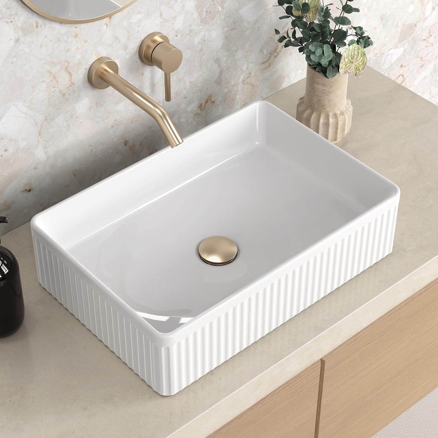 Bathroom Vessel Sink Countertop 19"x13", Vessel Sinks for Bathrooms Rectangle, Modern Ceramic Above Counter Bathroom Vanity Sink Porcelain, CBS133 Rectangle (19x13'')