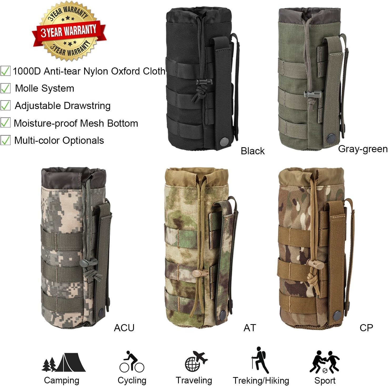 Molle Pouch Attachments Tactical Backpack Accessories Water Bottle Holder Bag Multipurpose Tools EDC Pouches for Outdoor Hiking Backpacking Camping Travel Treking Car Cycling