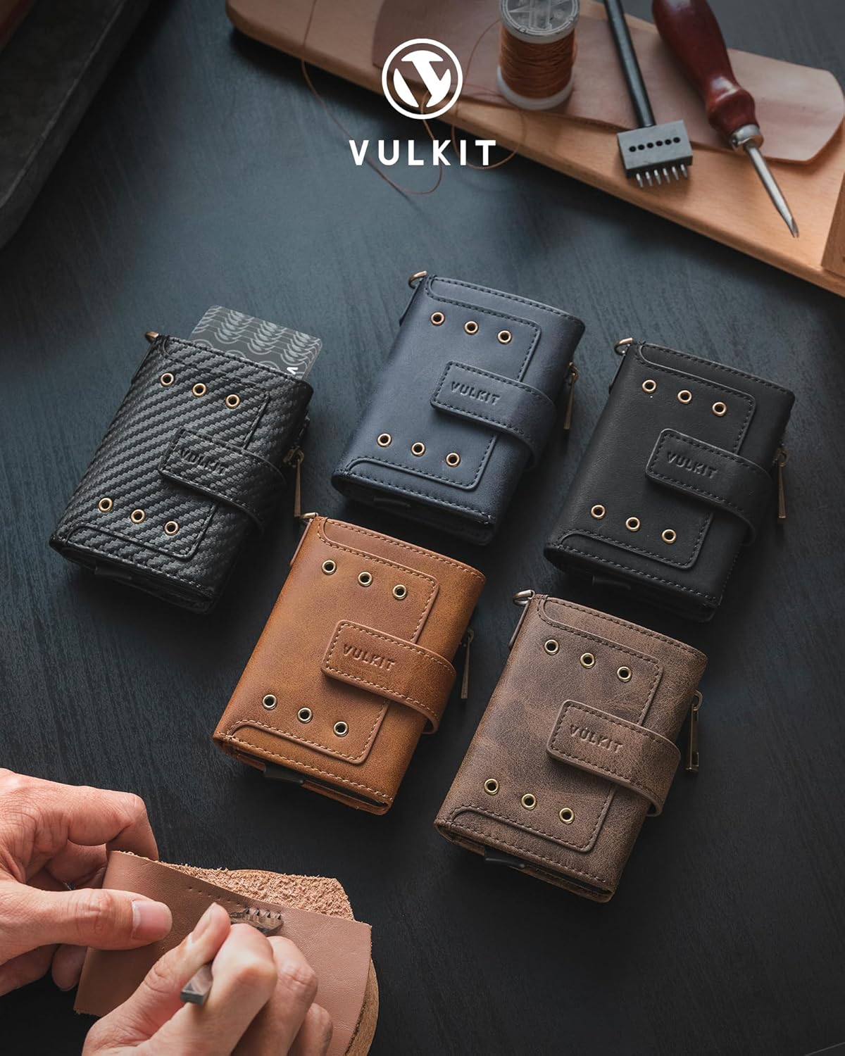 VULKIT Mens Wallet RFID Protected with POP UP Credit Card Ejector Case, ID Window, Zipper Pocket for Coins and Compartment for Bills/Banknotes, Coffee Brown - Image 7