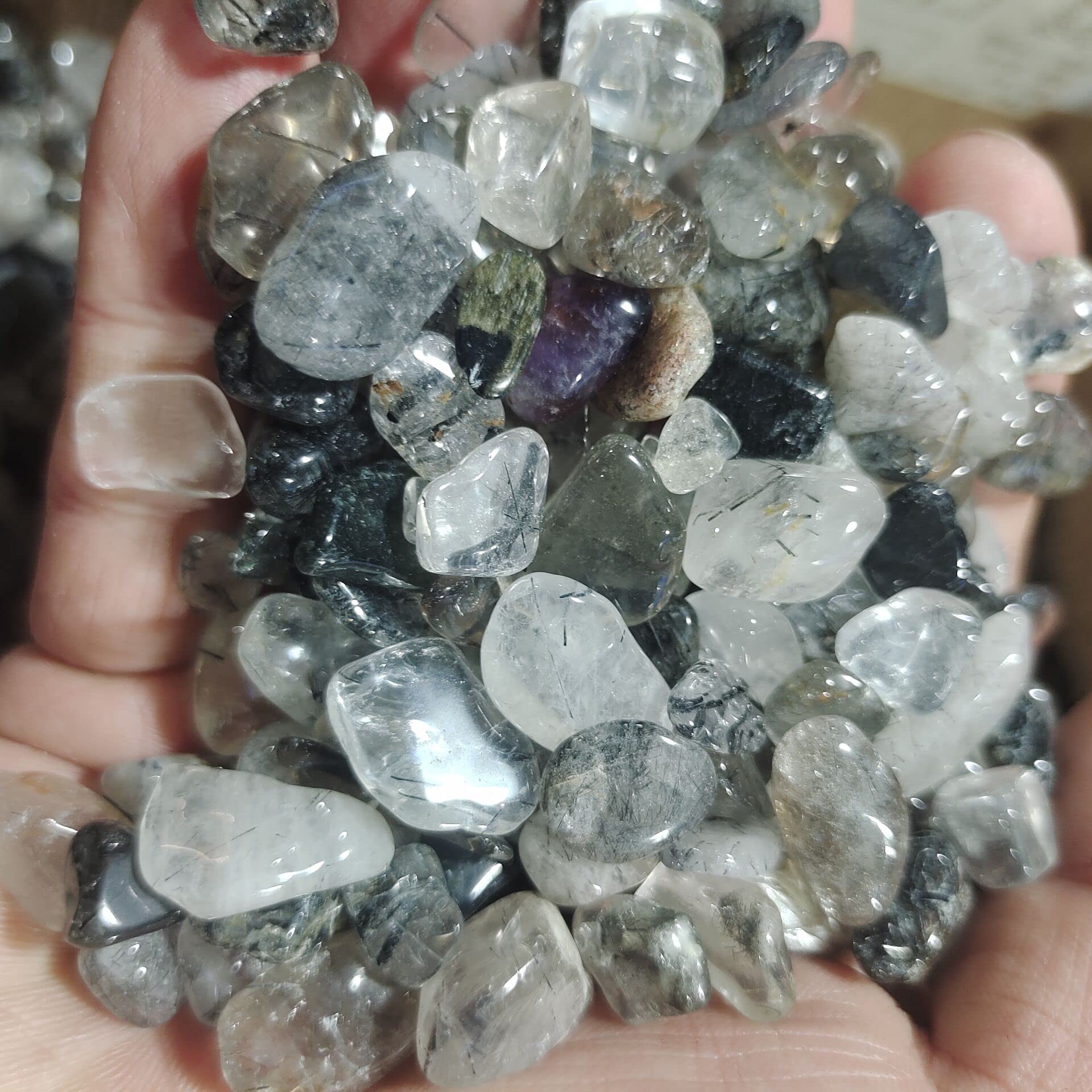 Grava Decorativa para acuarios, Piedra triturada de Cristal Reiki Negro for decoración de Acuario y jardín (100 g o 300 g)(300g)