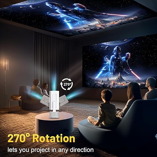 Miniatura 7 de Mini proyector con WiFi y Bluetooth, compatible con 4K 1080P Full HD, altavoz de base de sonido dual de 5 W, 320 lúmenes ANSI, rotación de 270,