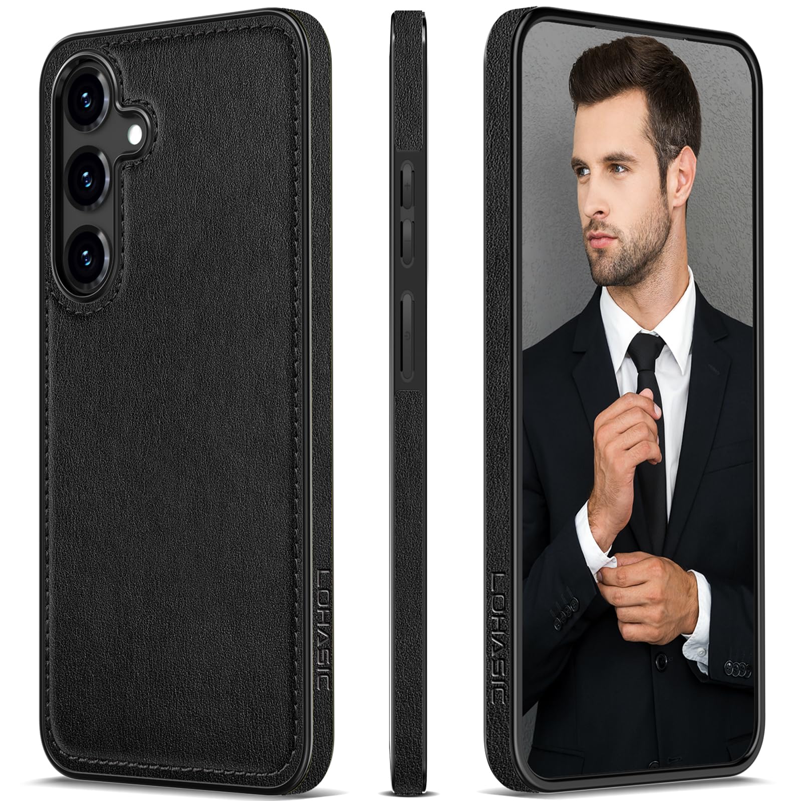 LOHASIC for Samsung Galaxy S25 Cases Leather, Premium PU Business Elegant Phone case for Men Women, Soft Non-Slip Slim Full Body Case Compatible with Galaxy S25(2025) 5G 6.2", Black