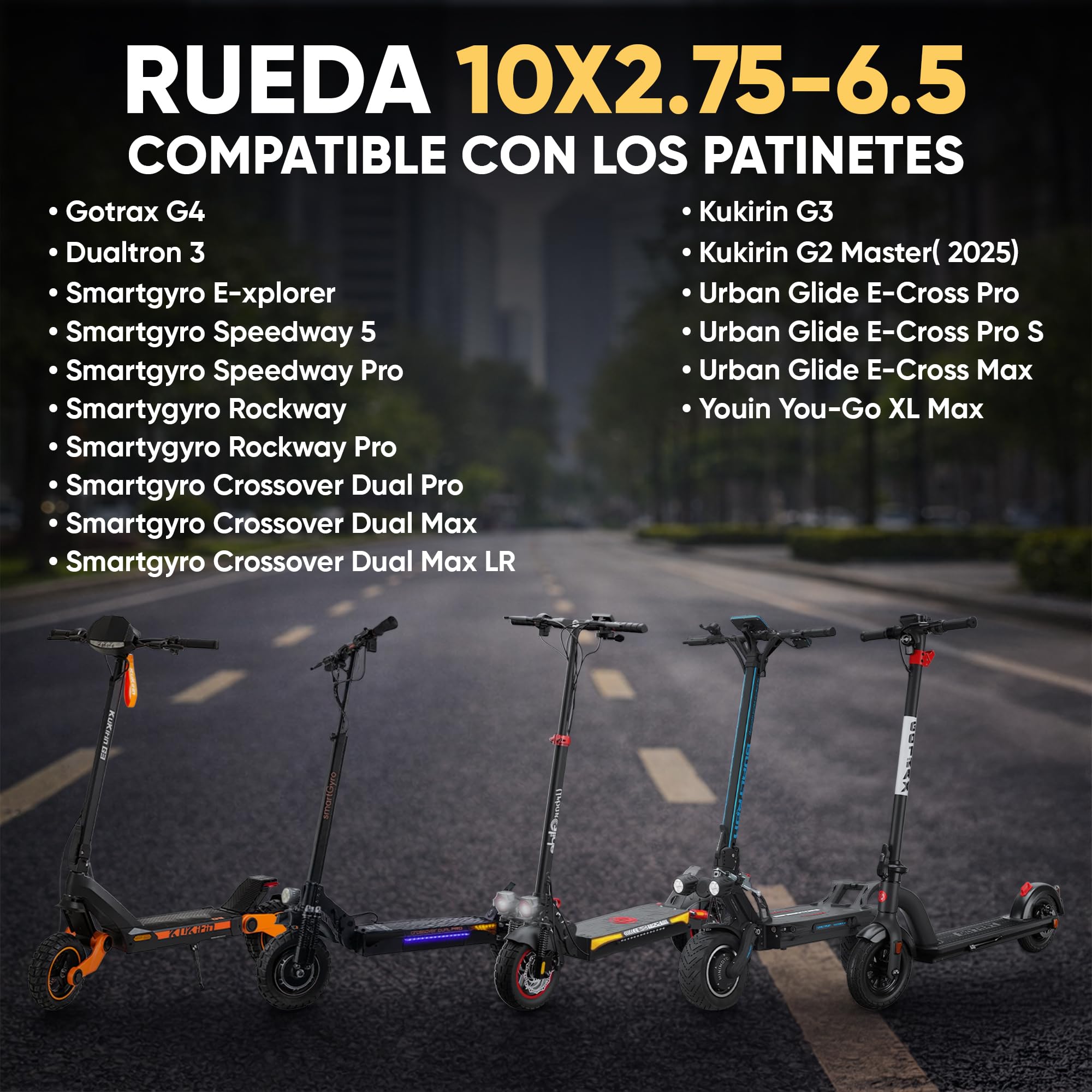 ANSENI Neumatico Cubierta 10x2.75-6.5 Rueda Todoterreno Tubeless para Patinete Eléctrico Smartgyro Speedway
