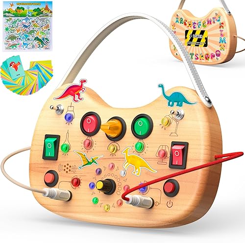 UdoUto Montessori - Tabla de actividades para niños pequeños de 1 a 3 años, tablero de madera con luz LED para 2 a 4 niños y niñas, tablero de