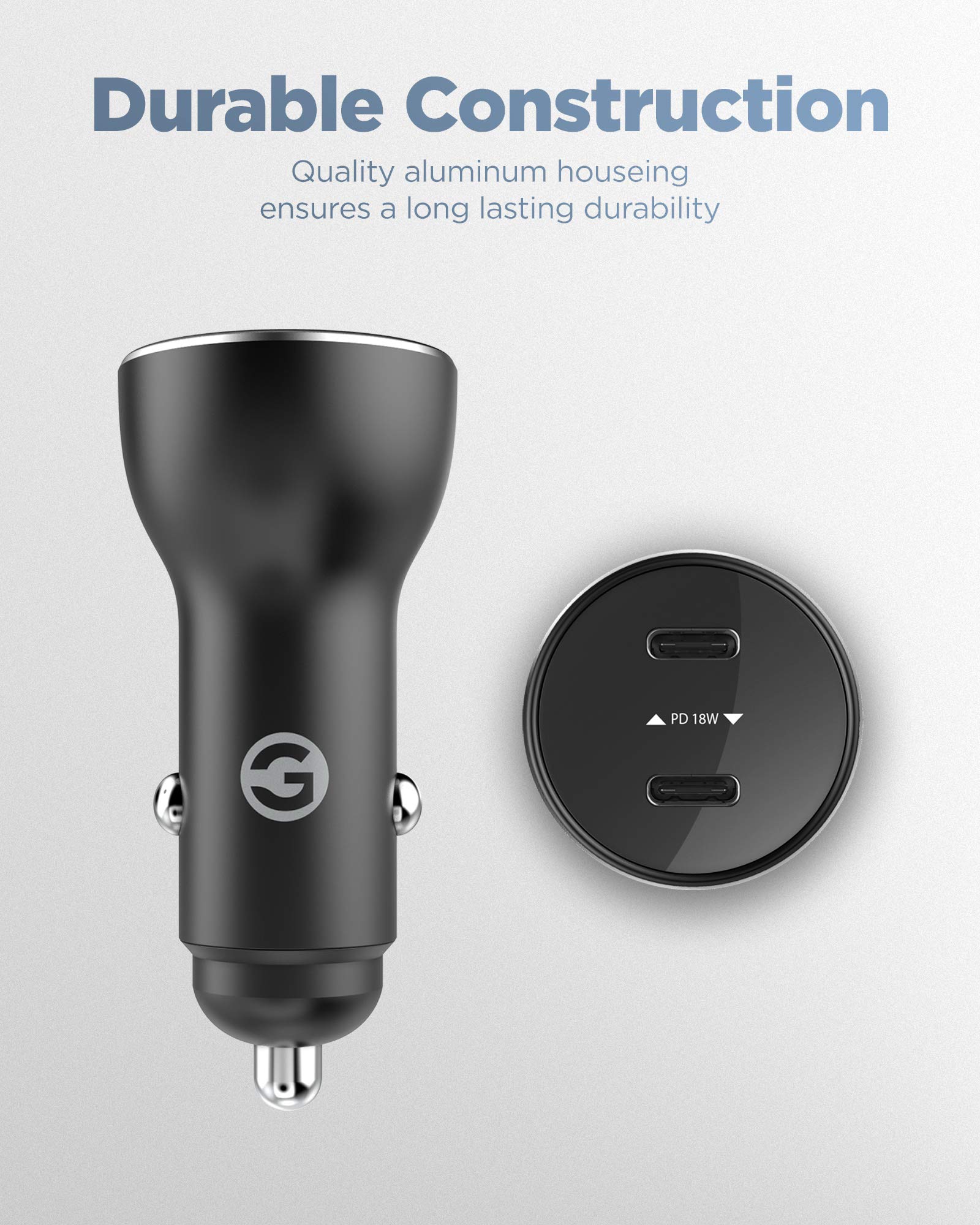 Galvanox Cargador de coche para iPhone, puertos de carga rápida de 18 W (36 W) PD multi adaptador con 2 cables USB C a Lightning para iPhone 11/Pro Max/7/8/Xs Max/XR