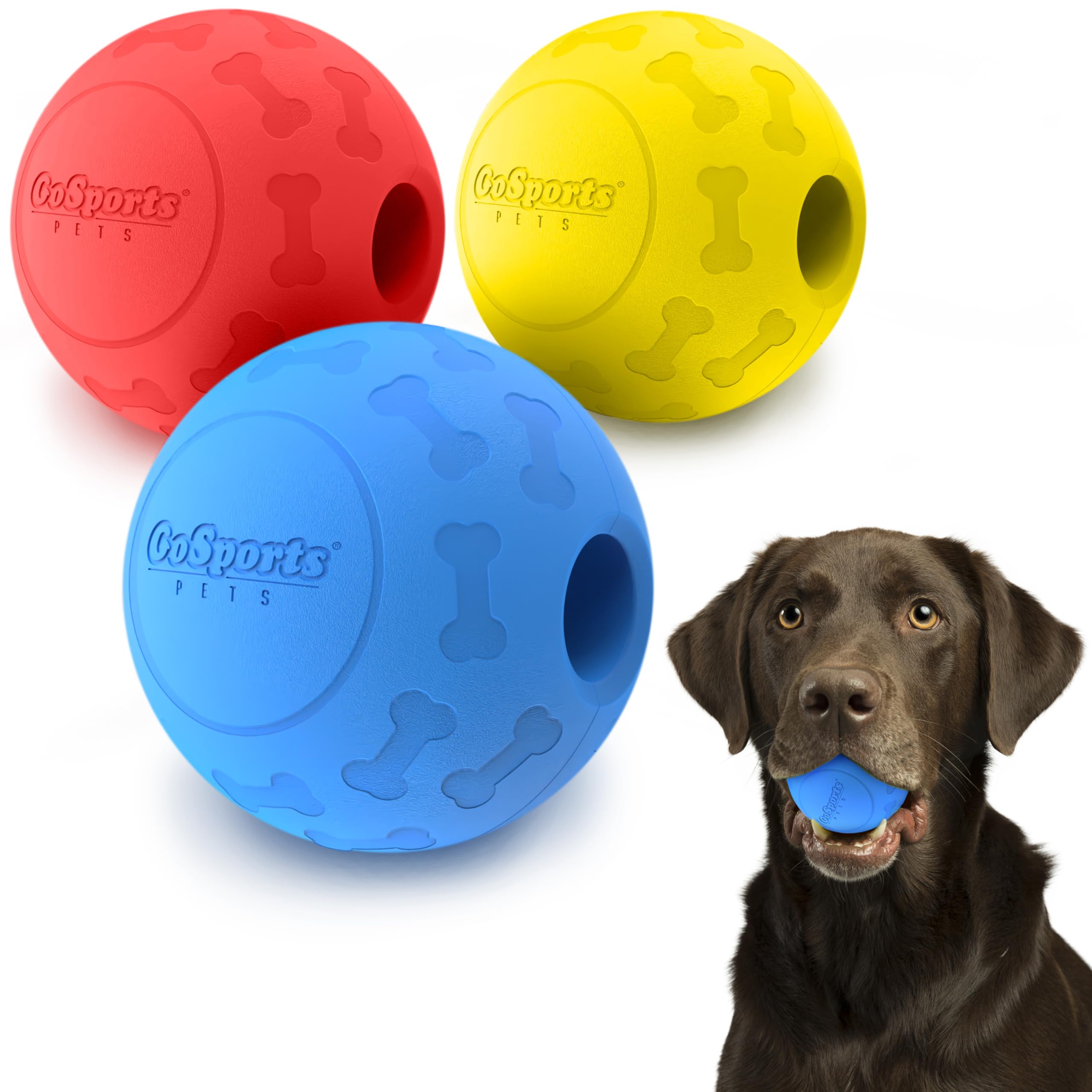 GoSports Pets Solid Rubber Dog Balls - Heavy Duty for Aggressive Chewers - 3 Pack 2 5 Inch