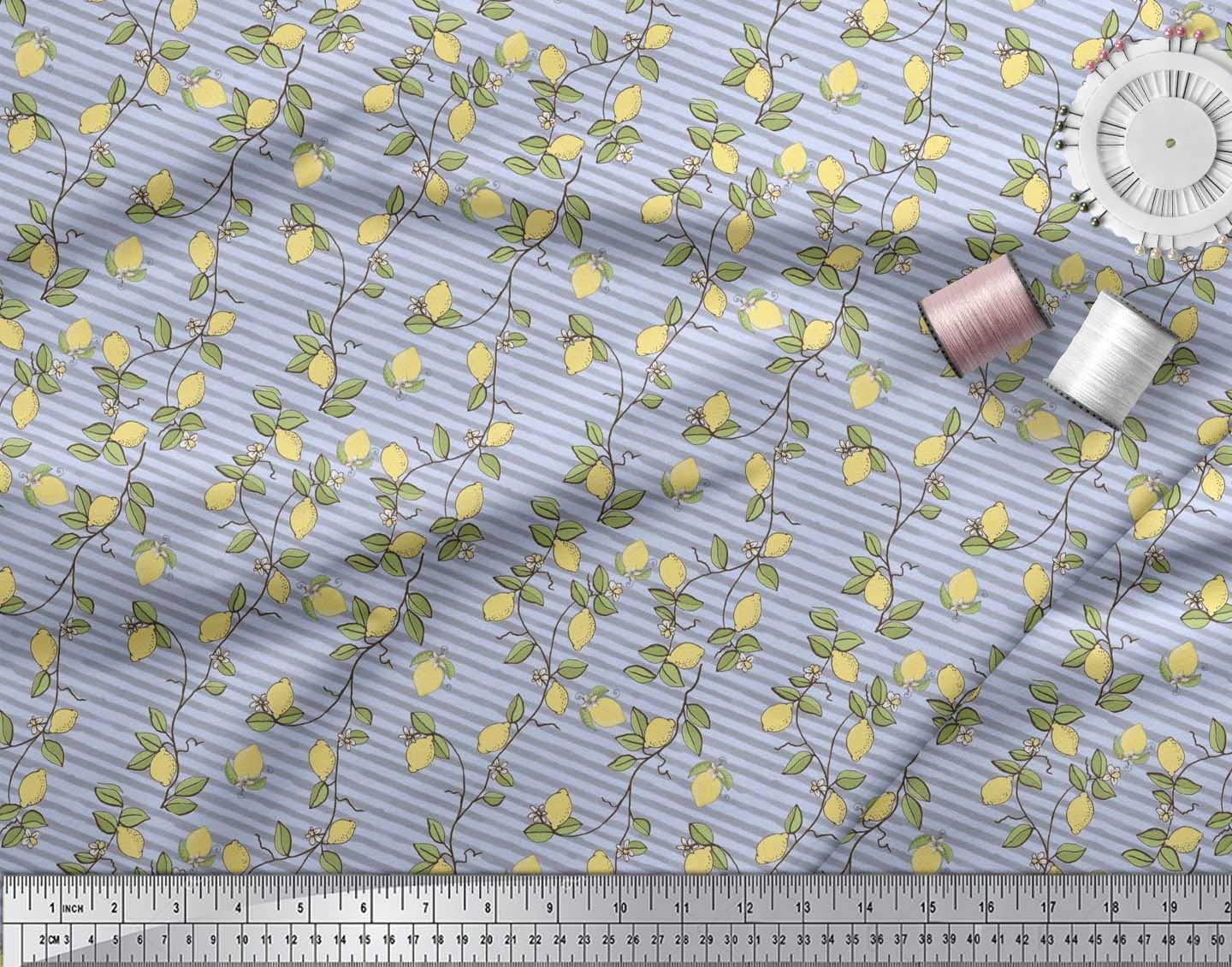 Soimoi Tissu Bleu Canard En Coton Avec Baies, Feuilles Et