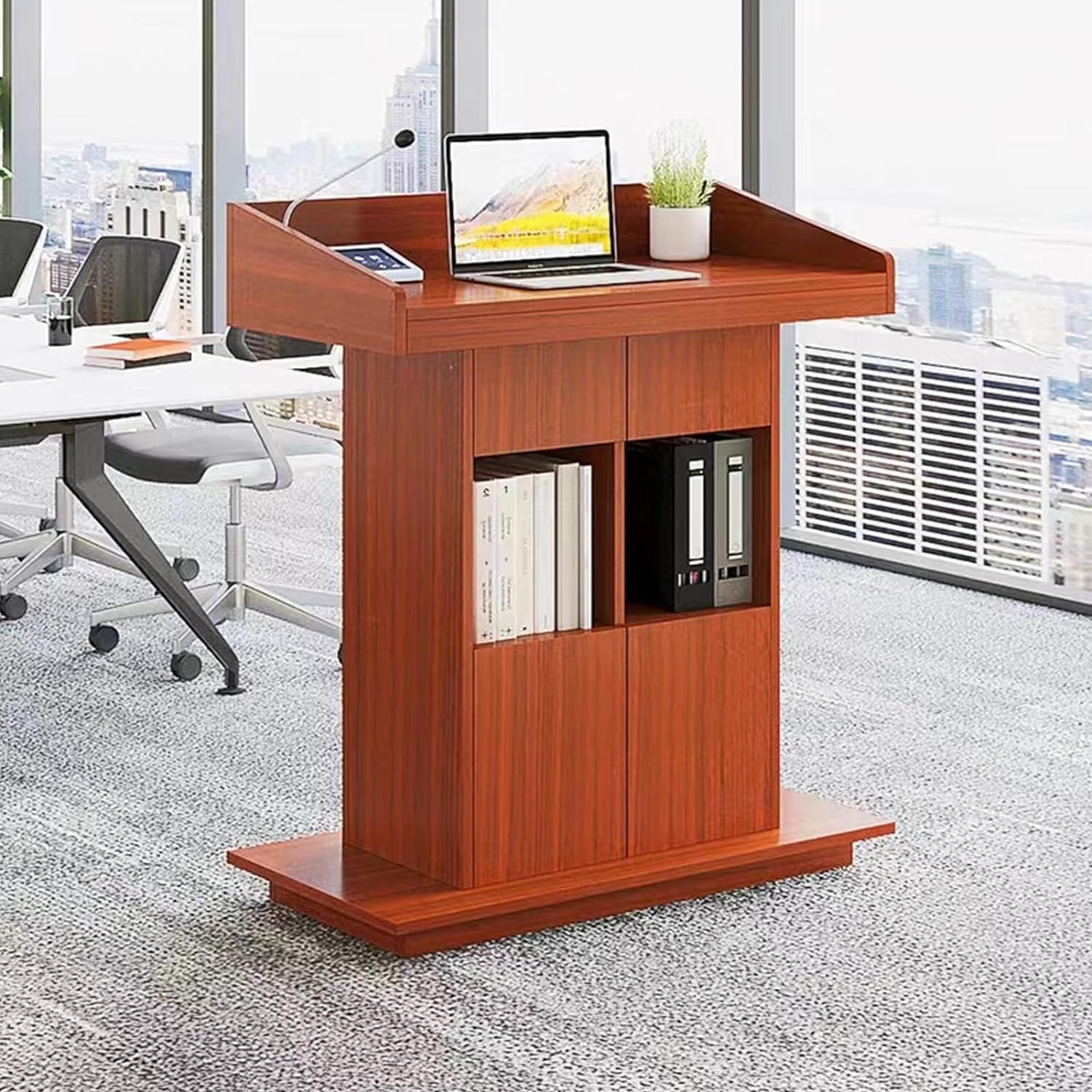 MUYRJLZX Podium Stand Large Podium Solid Wood Lecterns with 2 Spacious Drawers and Under-Counter Cabinet Podium Stand Pulpits Floor-Standing Podium Stability
