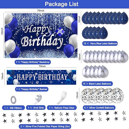 Miniatura 2 de Decoraciones de cumpleaños azul marino para hombres y mujeres globos de feliz cumpleaños decoración de fiesta para niños y niñas con telón de fondo