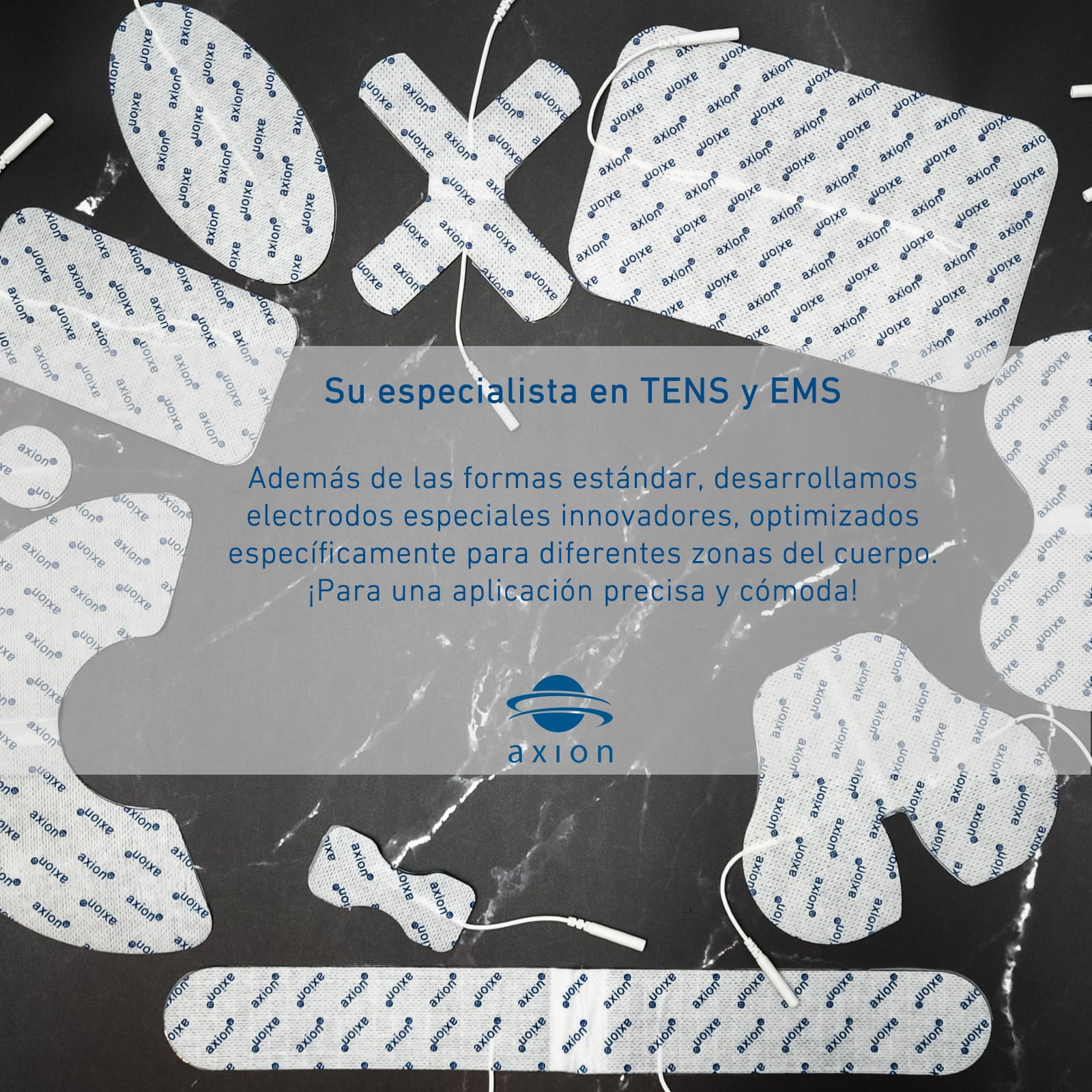 52 electrodos de recambio axion® | Parches de 4x4 cm para electroestimulador TENS EMS | Reusables y autoadhesivos | Conector pin de 2 mm