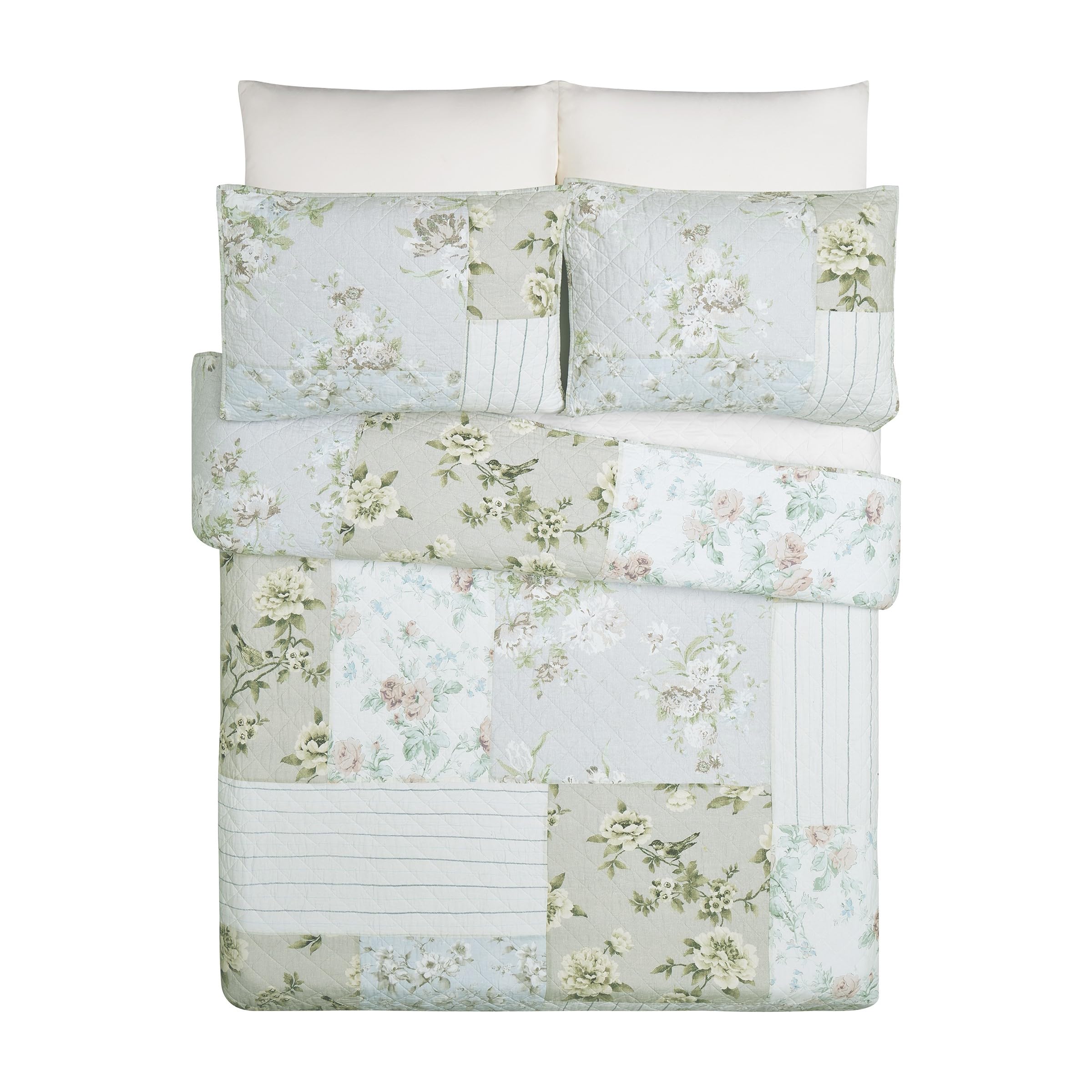 MODERN HEIRLOOM Claire Patchwork Printed Quilt Set - Lightweight Breathable All Season Bedding, Full/Queen
