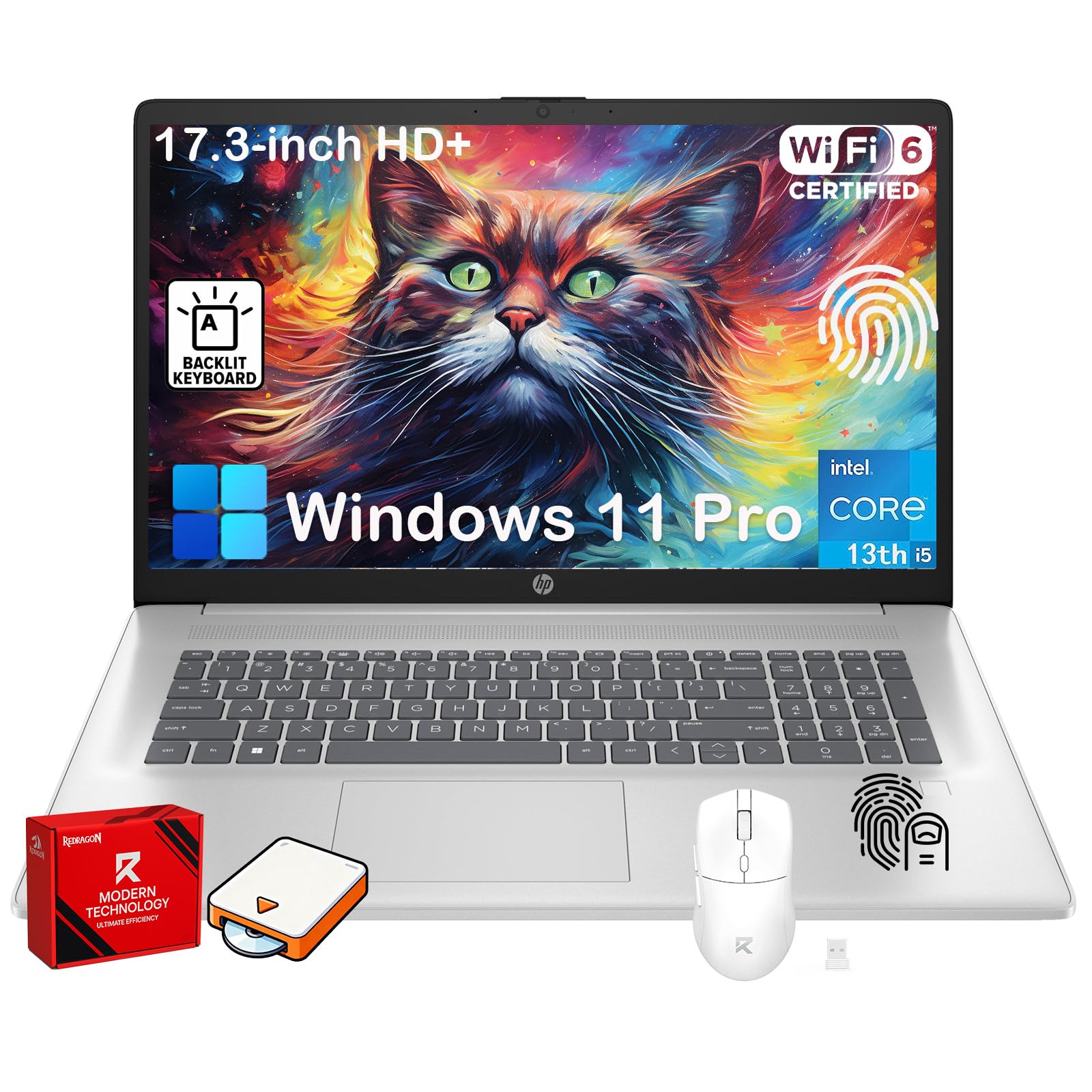 HP 17 Laptop Computer for Business, 16GB RAM, 512GB SSD, Intel 10-Core i5-1334U, 17.3" HD+ Anti-Glare Display, Win11 Pro, Backlit Keyboard,