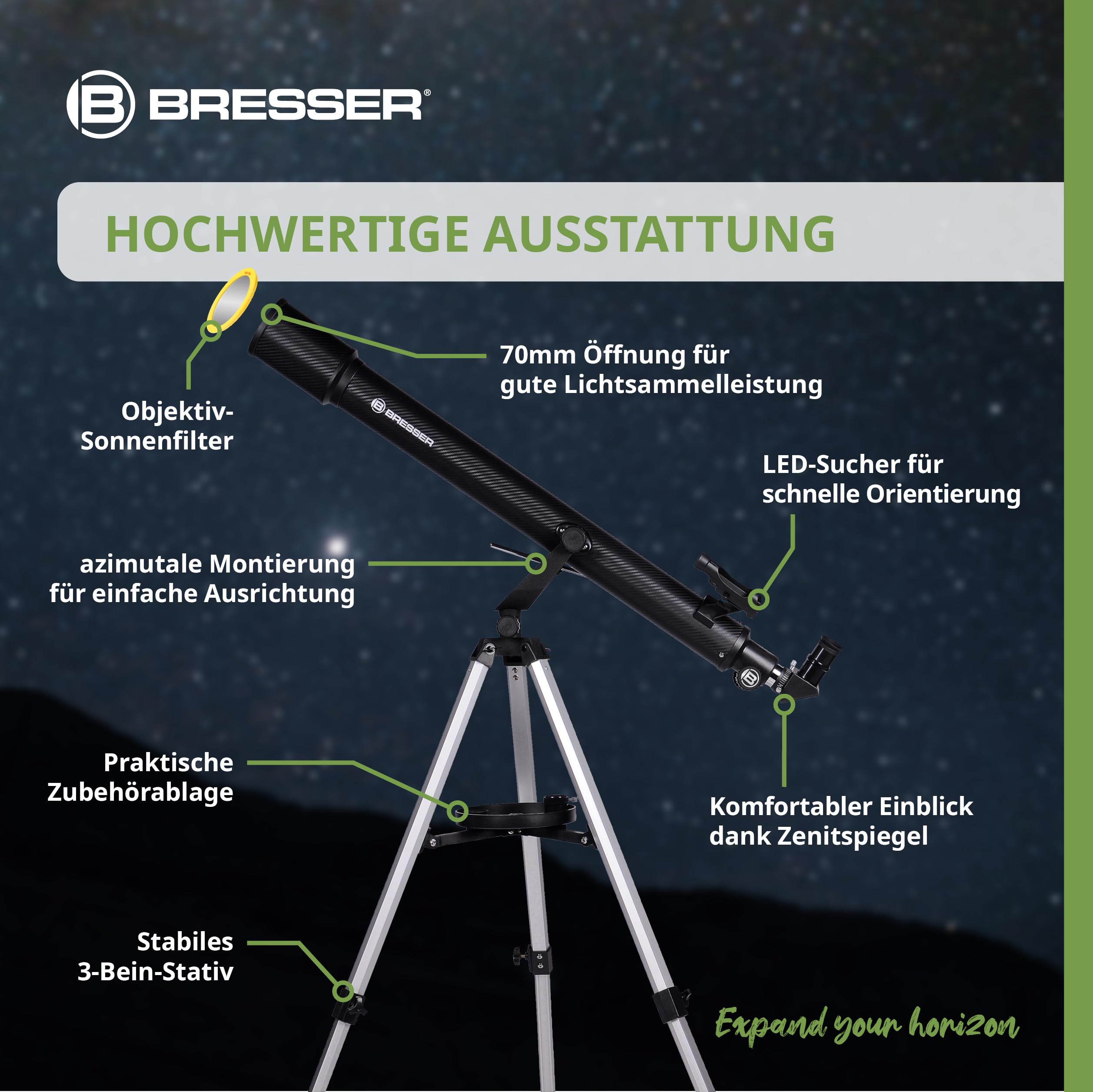 Bresser Sirius 70/900 AZ Teleskop refraktorowy z adapterem do smartfonów
