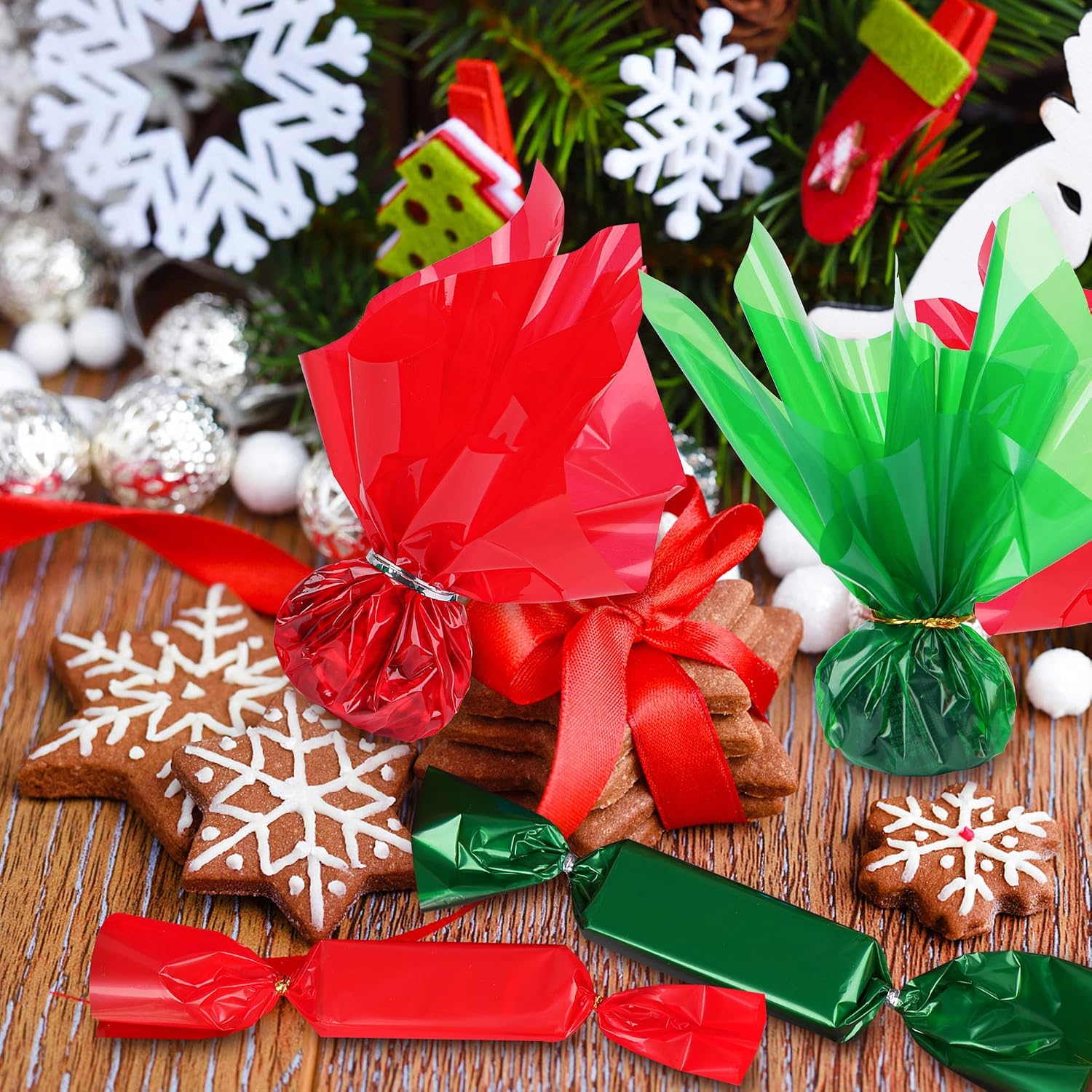 Christmas Cellophane Sheets 12x12" Green Red, 200Pcs Holiday Gift Wrap | Translucent Cellophane Wrap. For Xmas, Valentine's Day, DIY Crafts, Treat Bags, and Baskets. For Holiday Present Wrapping
