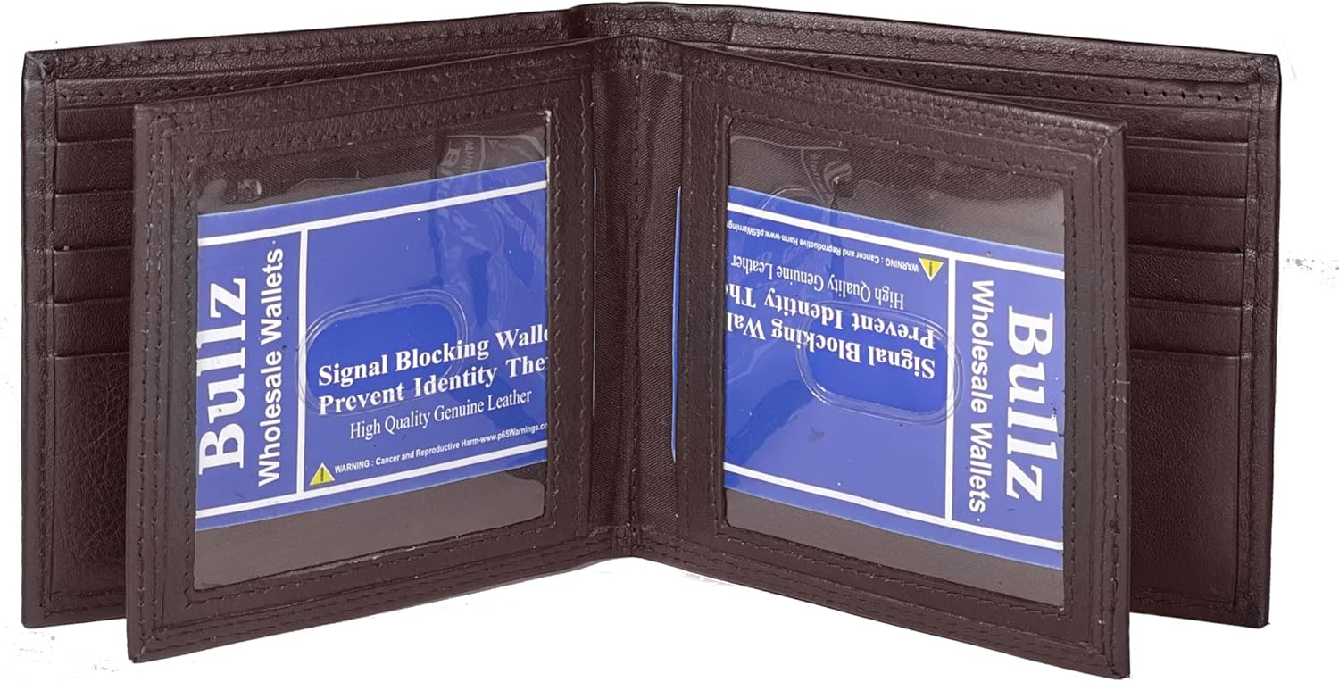 Bullz European Hipster Mens Wallet Thick Large Bifold 20 Cards and 2 ID Window (Brown)