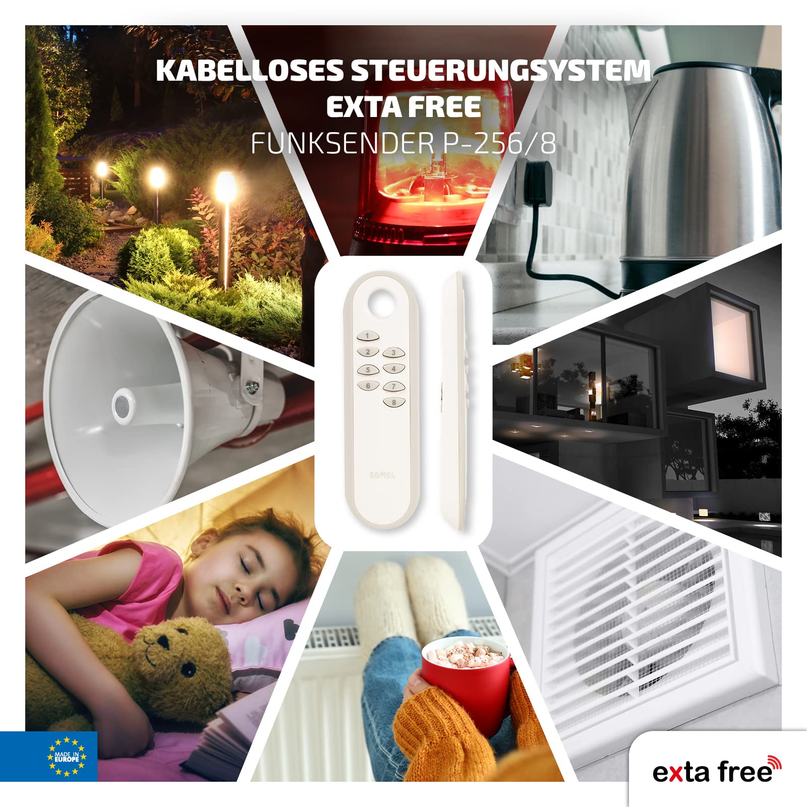 EXTA FREE Fernbedienung Fernsteuerung Funkschalter 8 Kanäle Beleuchtung Tor Rollladen Lichtintensität Steuerung Kabellos P-256/8