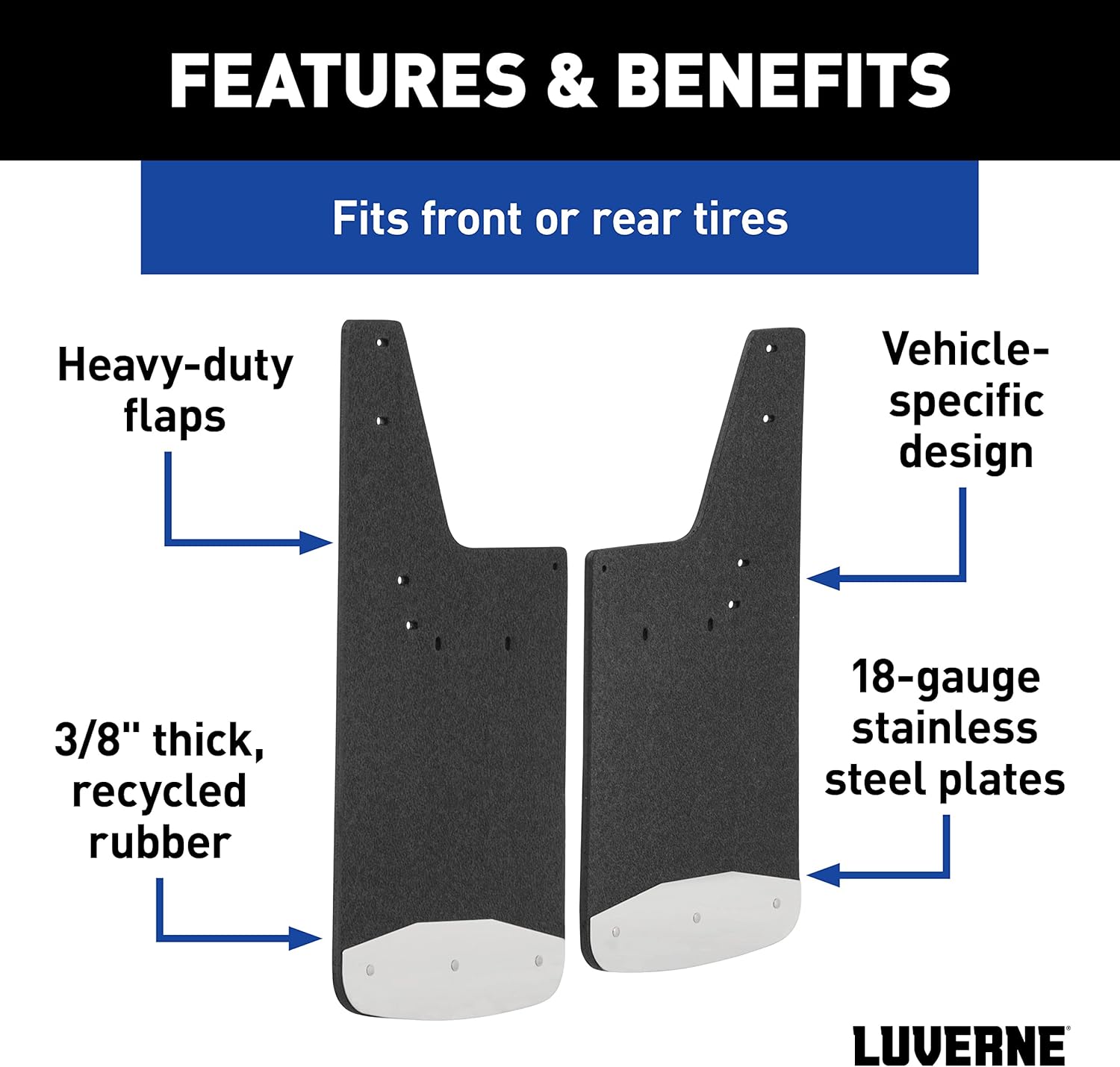 LUVERNE 251510 Front or Rear 12-Inch x 20-Inch Textured Rubber Mud Guards, Select Chevrolet Colorado, GMC Canyon, 2 Flaps