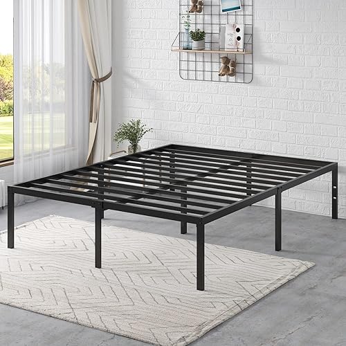 ikalido Queen Size Metal Platform Bed Frame, Heavy Duty Metal Slats Support with Large Storage Space and Reserved Holes for DIY Headboard, No Box Spring Needed/Easy Assembly/Noise-Free/Non-Slip
