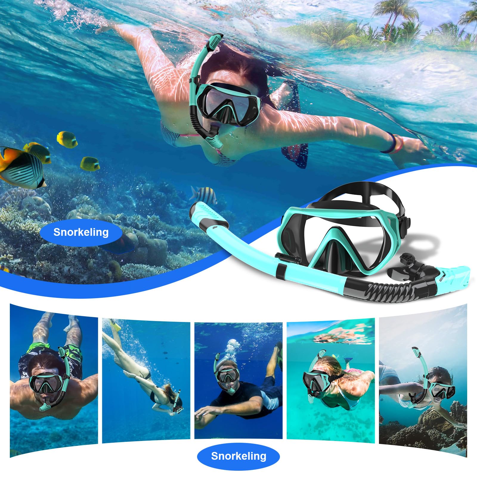 Sprzęt do snorkelingu, panoramiczny widok 180°, maska do nurkowania przeciwmgielnego, profesjonalny sprzęt do nurkowania do swobodnego oddychania, pływanie, nurkowanie