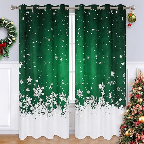 CAROMIO Juego de 2 paneles de cortinas navideñas para sala de estar, cortinas largas de terciopelo de 63 pulgadas, cortinas de decoración floral de