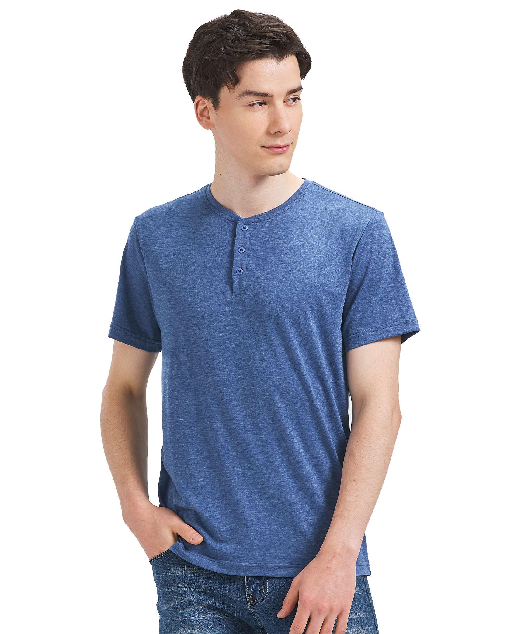 Liloak Henley - Camisetas de Manga Corta para Hombre, 3 Botones, 3 Unidades