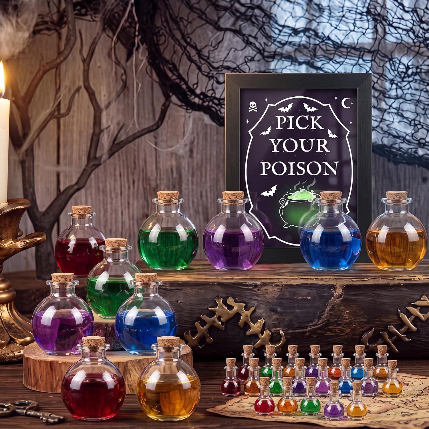 Suclain 30 Pcs Halloween Decoration Indoor, Glass Potion Bottles Set