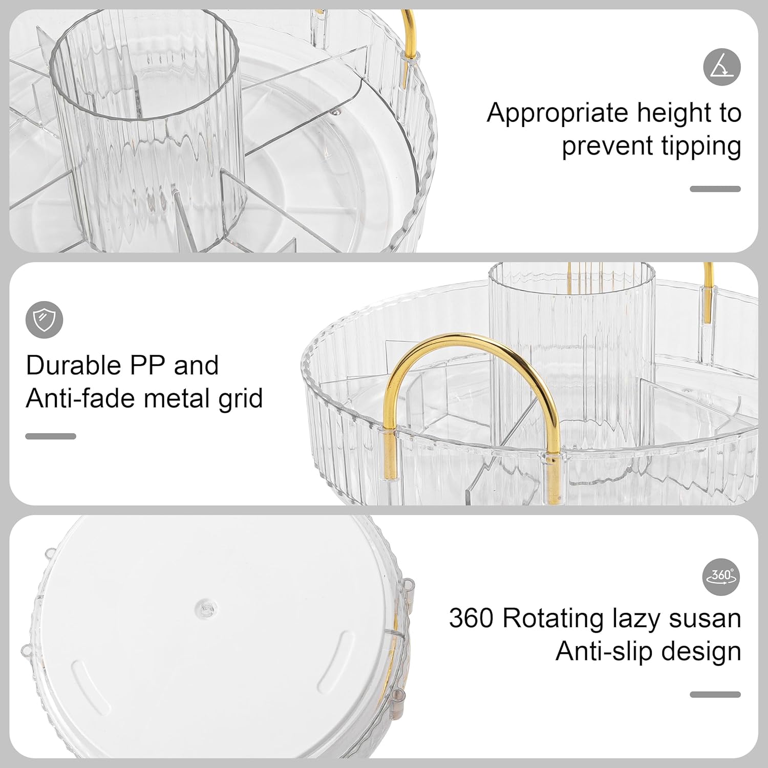 YCIA&DONE Rotating Makeup Organizer for Vanity, Large Capacity Make Up Storage Skin care Shelf Perfume Holders Cosmetic Dresser Organizer Countertop Spinning 360 (White Clear, 3Tiers) - Image 7