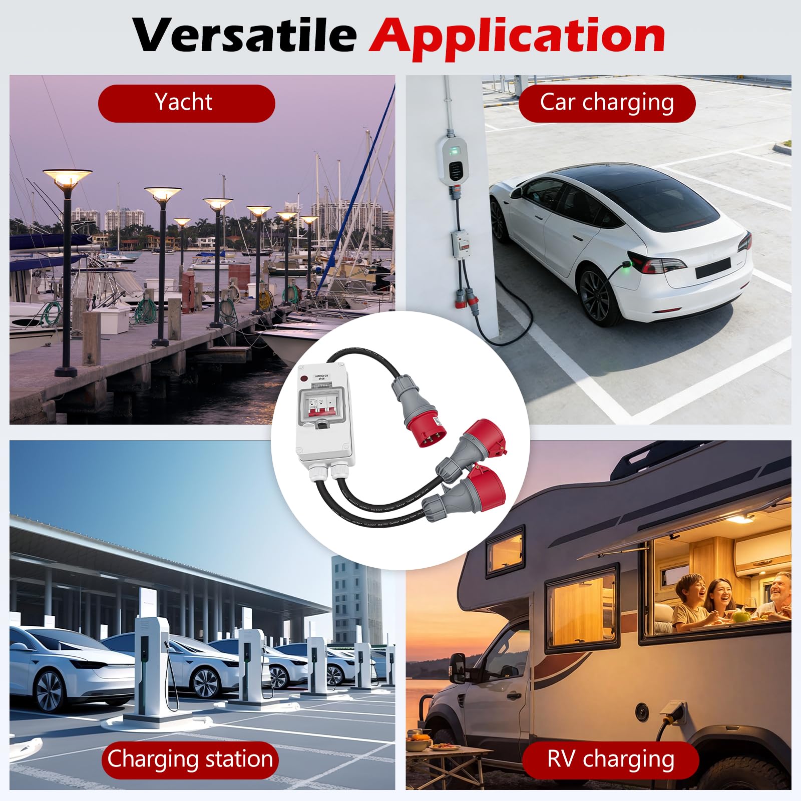 Adaptateur d'Alimentation CEE 32A à 16A X2 avec Disjoncteur, Cuivre pur 5 Broches 400V 1,5M Couplage IP44 Distributeur d'Alimentation Robuste, pour l'industrie du Camping-car Caravane, aux Ateliers