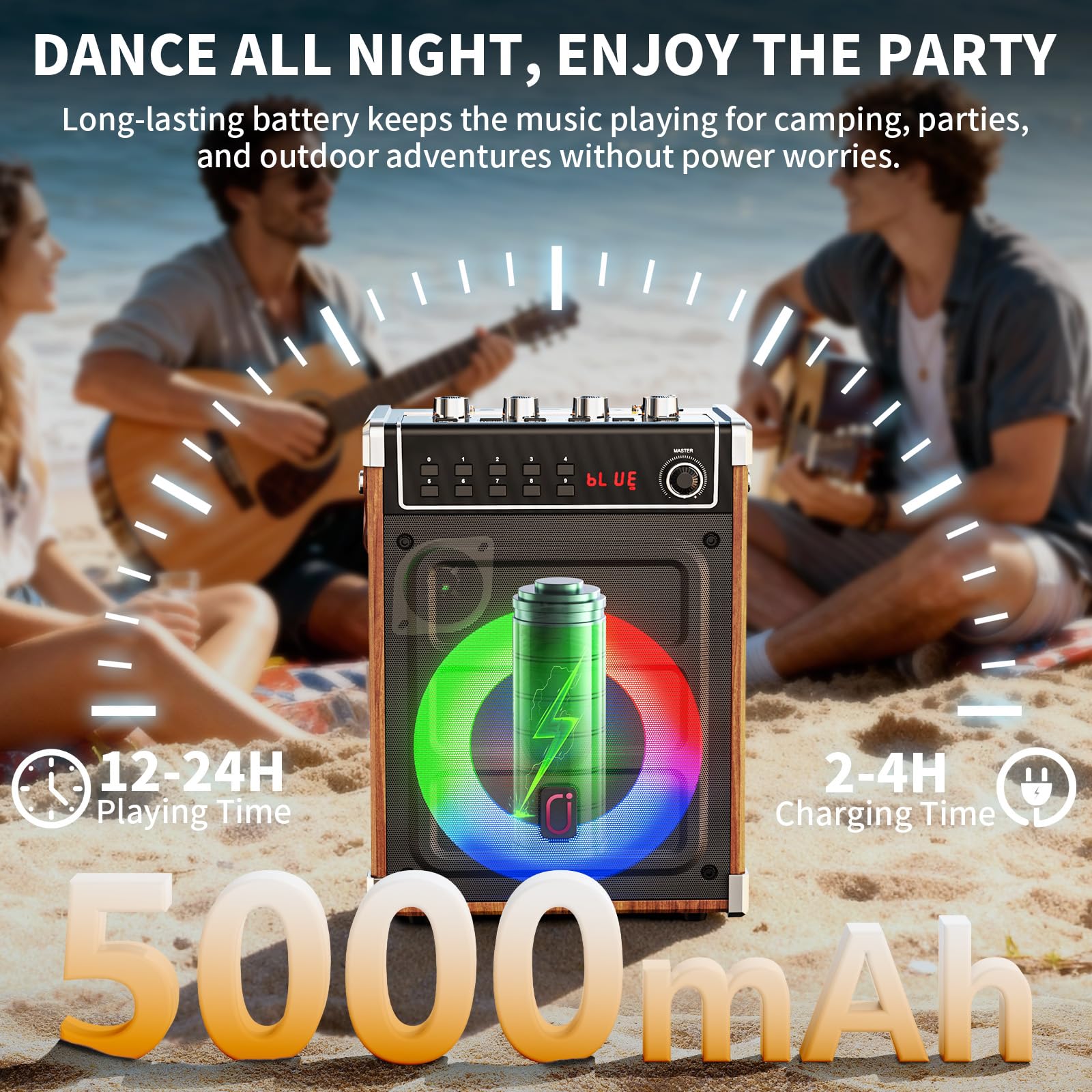 JYX Karaoke Maschine mit 2 UHF-Funkmikrofonen, Bluetooth-Lautsprecher, PA-System, TWS, AUX, FM, LED-Licht