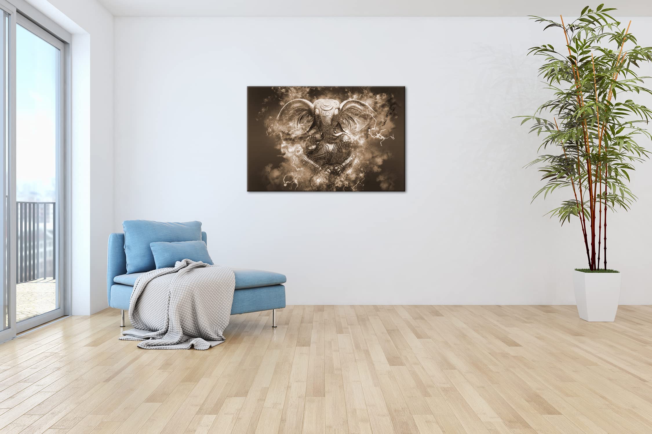 Hindu Göttheit Ganesha Format: 100x70 Efekt: Sepia jako obraz na płótnie, motyw oprawiony na ramie z prawdziwego drewna, wysokiej jakości druk cyfrowy, nie jest to poster ani plakat