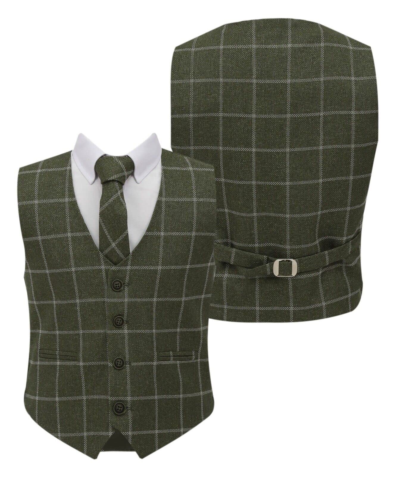 Ragazzi Tweed monopetto Finestra Check Slim Fit Gilet in cotone 3 pezzi Retro Cravatta Formale Smart Casual Set