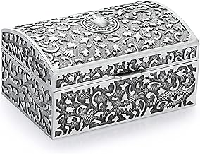 IGNPION Metal Jewelry Box Display Case Storage Organizer Antique Silver Mini Keepsake Box, Small