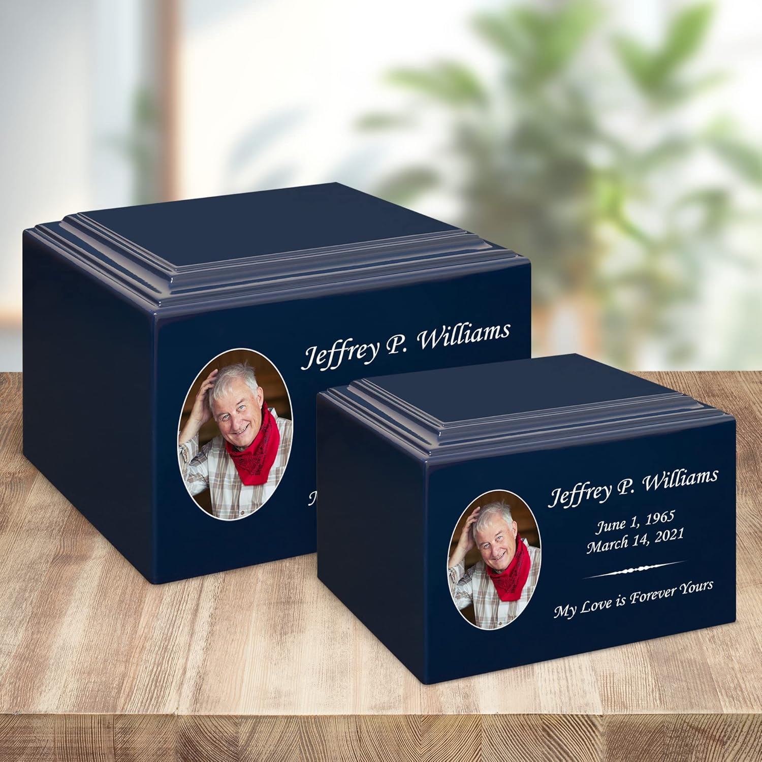 Stonewood Large Engraved Custom Photo Cremation Urn for Human Ashes - Composite Wood Cremation Urn for Adult Ashes - 280 Cubic Inch Capacity -Personalization Included