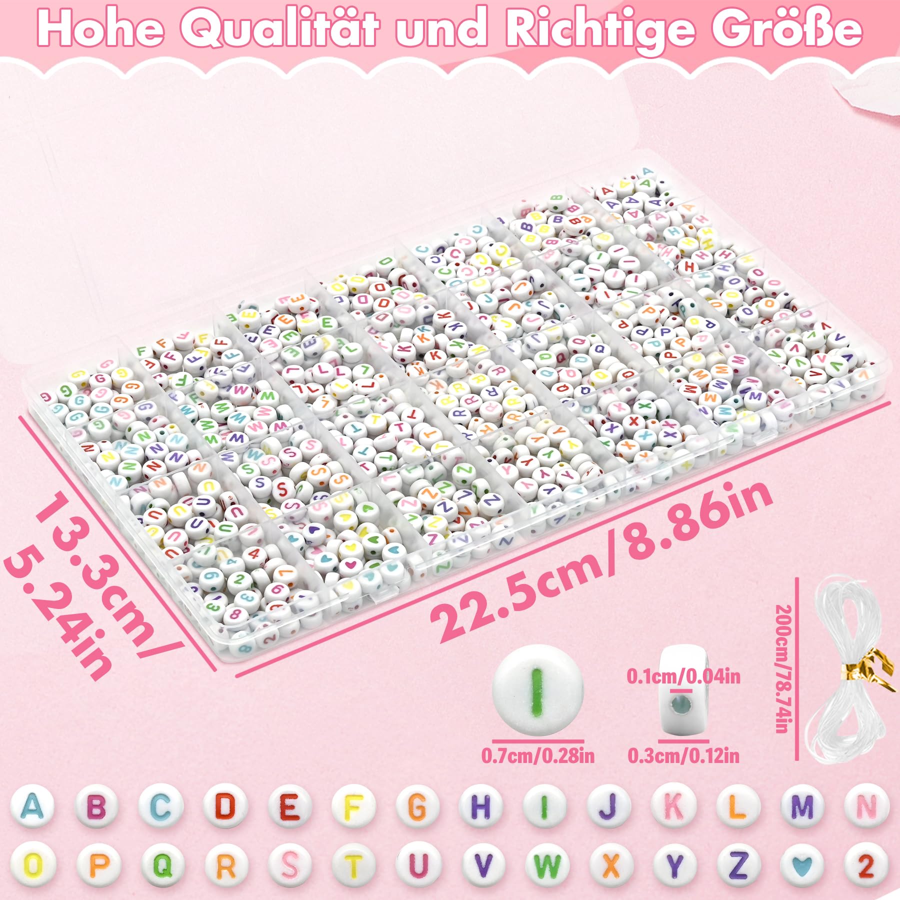 Perline per Braccialetti 1200 pezzi 7x4 mm A-Z Colorate Lettere Cuore Numeri Gioielli Fai da Te