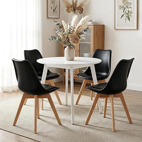Miniatura 2 de Juego de 4 sillas de comedor, modernas sillas de comedor tapizadas con asiento acolchado de piel sintética, sillas de cocina sin brazos con respaldo