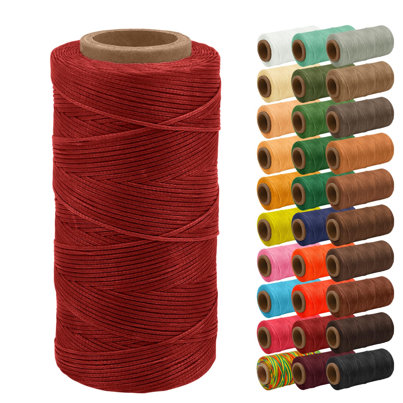 Uiopa Waxed Thread, 1mm x 200m Flat Waxed Cord for Leather Sewing, Strong Sewing Thread for Leather Projects, Shoes Repairing, Bookbinding, DIY Crafts (210D, Red)
