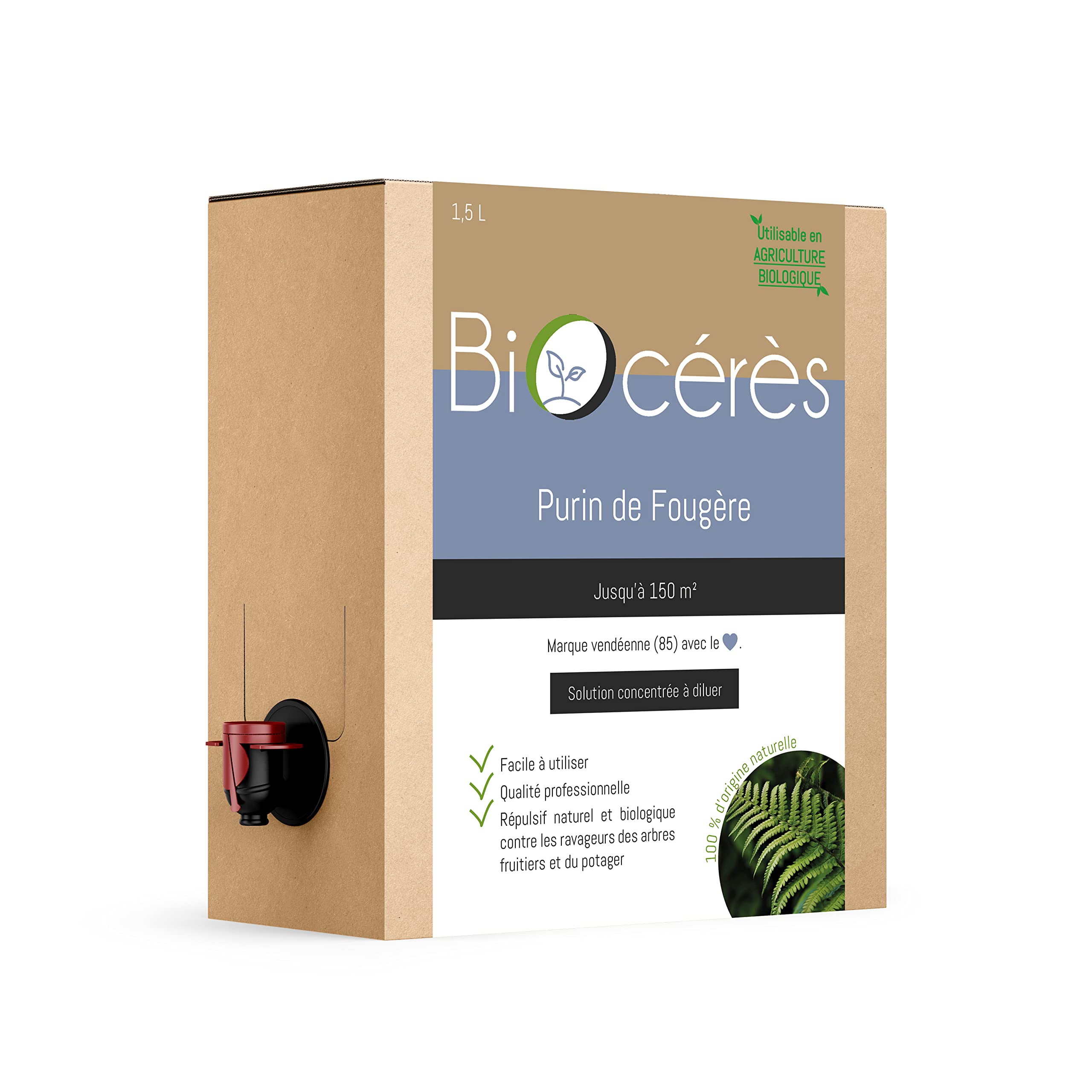 Purin de Fougère concentré à diluer – 1,5 L – Répulsif naturel et biologique contre les ravageurs des arbres fruitiers et du potager, 100% Naturel et Utilisable en Agriculture Biologique