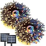 Garden Art (Pack of 1 GAXLTD P5040 Solar String Light 100Led 39Ft 8 Modes Solar Christmas Lights Waterproof for Gardens,Wedding,Party,Homes,Christmas Tree(100L-Warm White) Color Changing Led 39 Ft 100 led