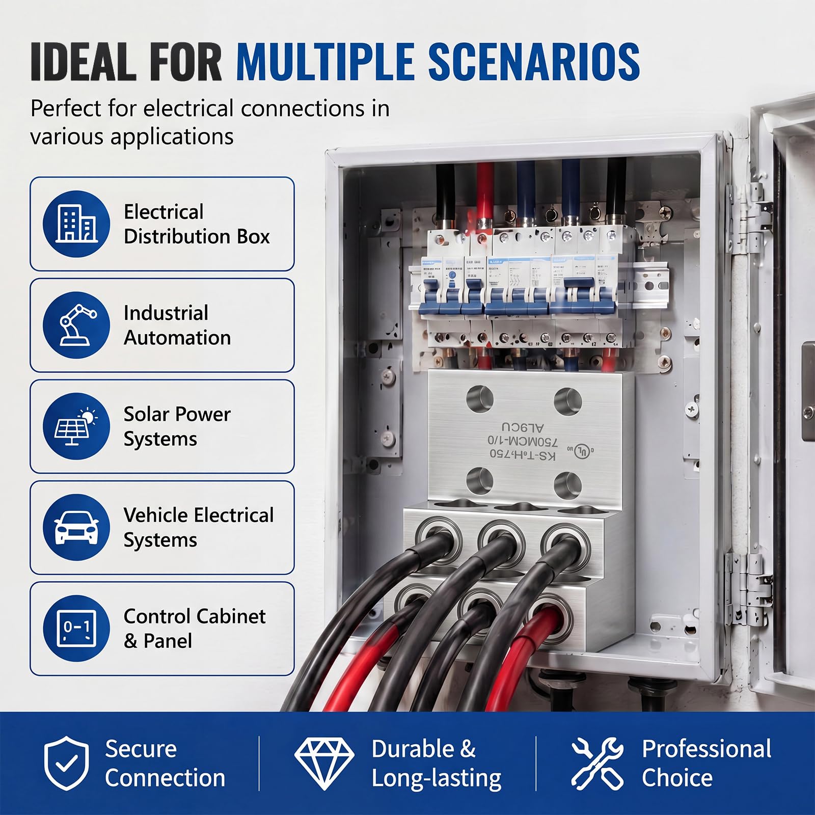 Capicorda meccanica a 6 porte multi-filo in alluminio, 750 mcm – 1/0 AWG Gamma di cavi resistenti a 6 terminali per messa a terra meccanica per collegamenti elettrici uso domestico ed