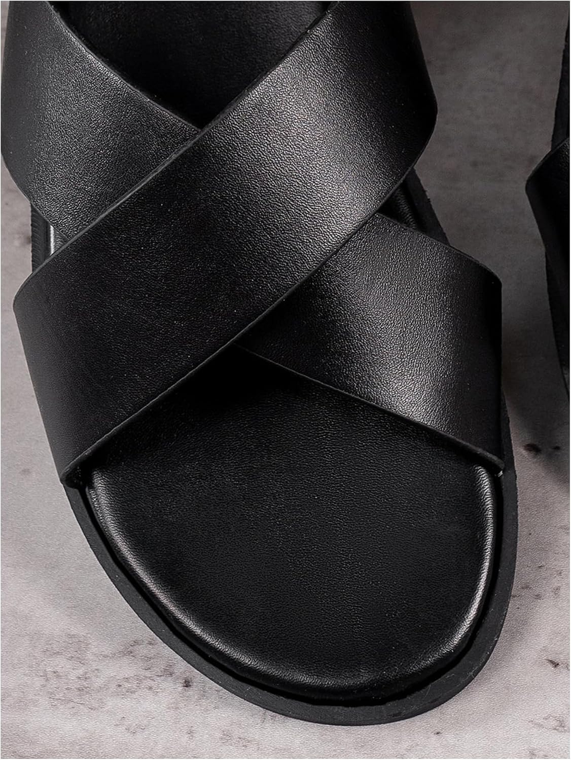 GORGLITTER Men's Leather Flip Flops Sandals 2026 Footwear Criss Cross House Slippers Summer Beach Slide Sandals