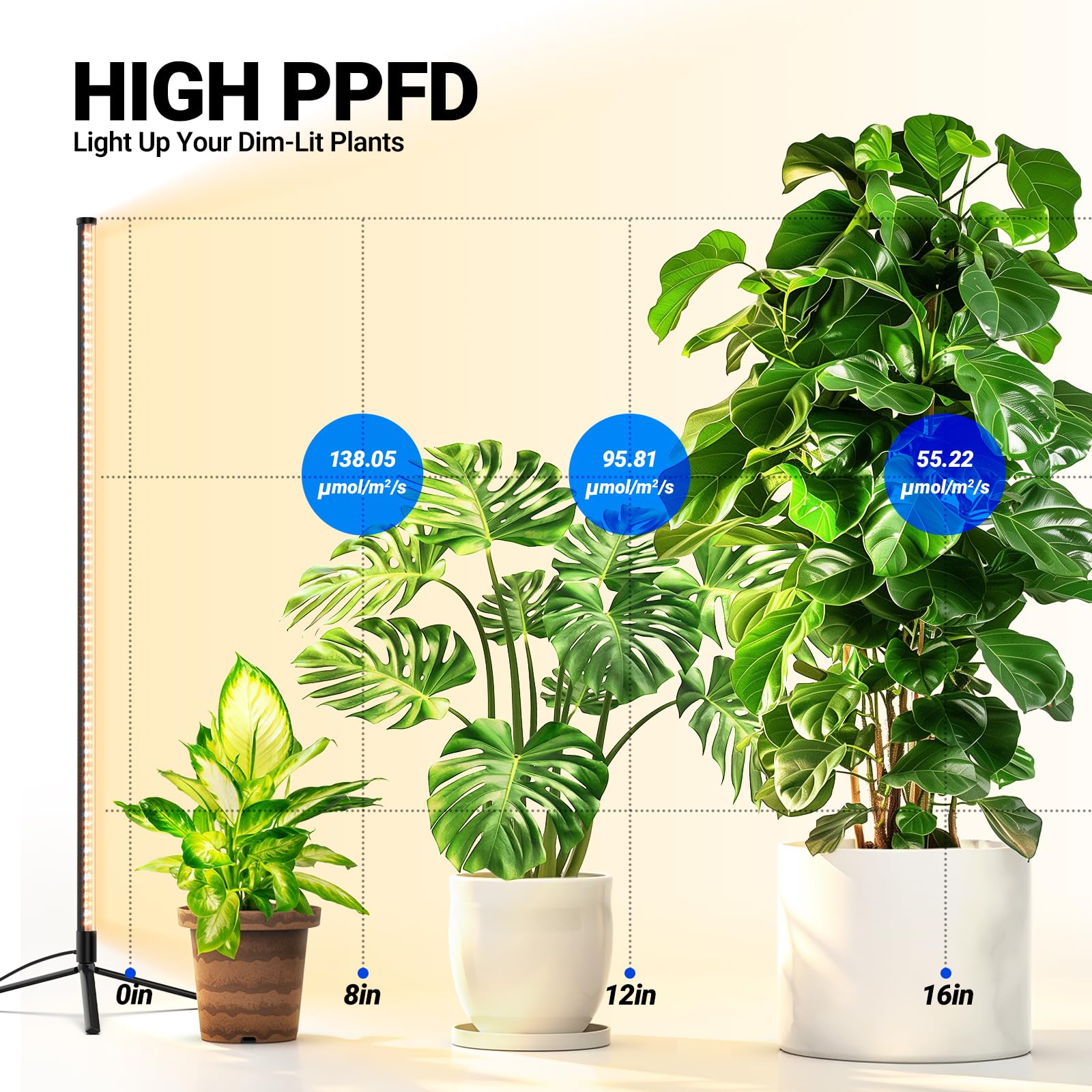Barrina - Luces de cultivo para plantas de interior con soporte, 42 W, 169 LED, área de iluminación amplia de espectro completo, luz de cultivo vertical T10, altura de 4 pies con interruptor de