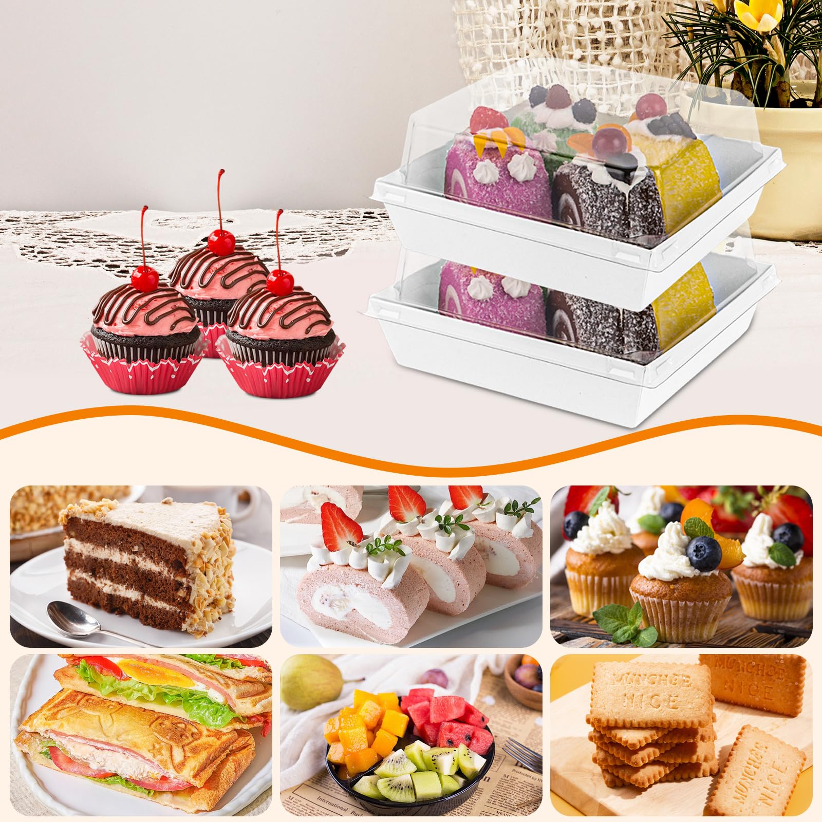 75 cajas para rebanadas de pastel con tapas transparentes, cajas para cupcakes, cajas de postre de papel a prueba de aceite, caja cuadrada blanca para postres de panadería, recipientes de