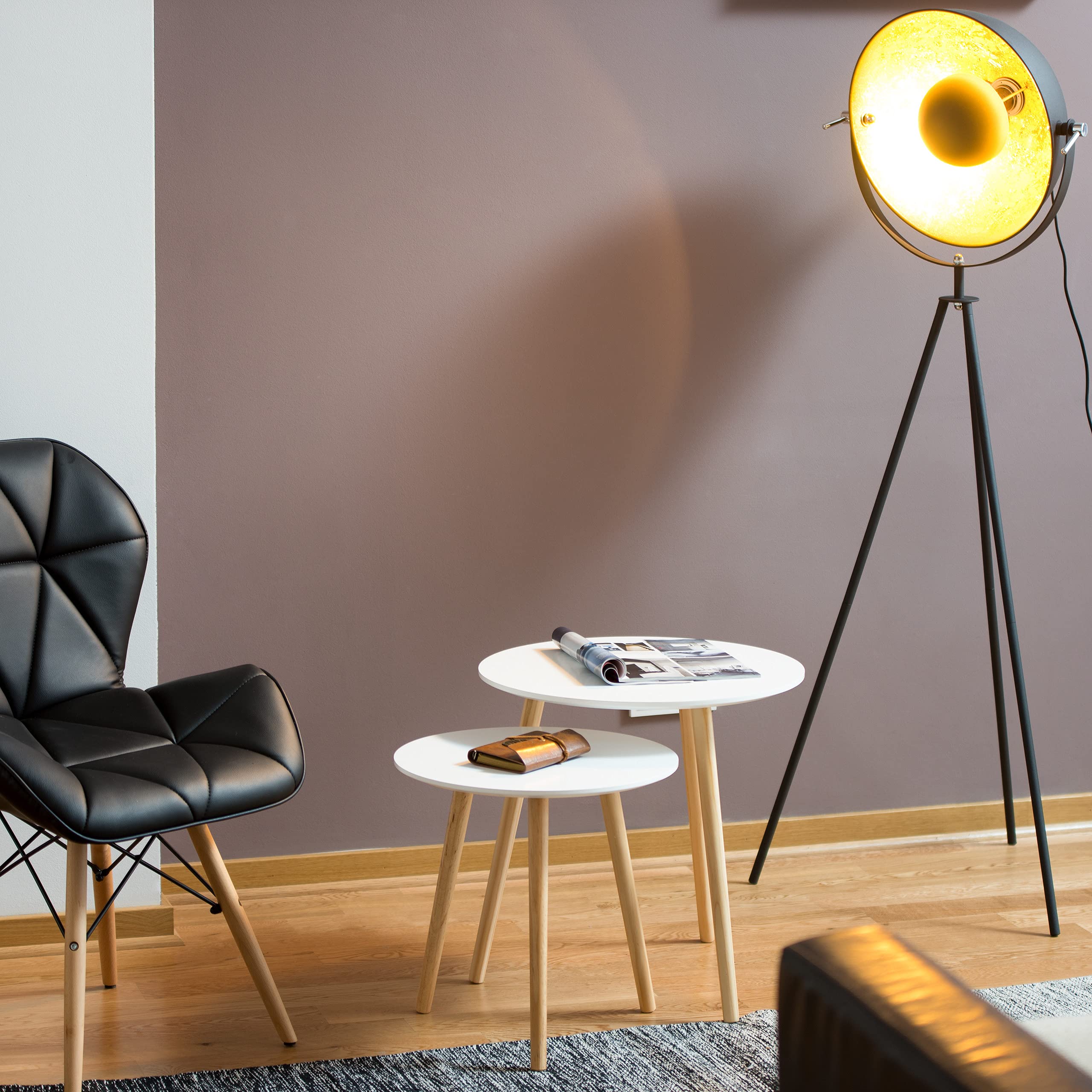 Relaxdays Tavolini da Salotto, Set 2, Stile Scandinavo, Design Anni ‘70, Impilabili, Diametro 39 e 47,5 cm, Bianco
