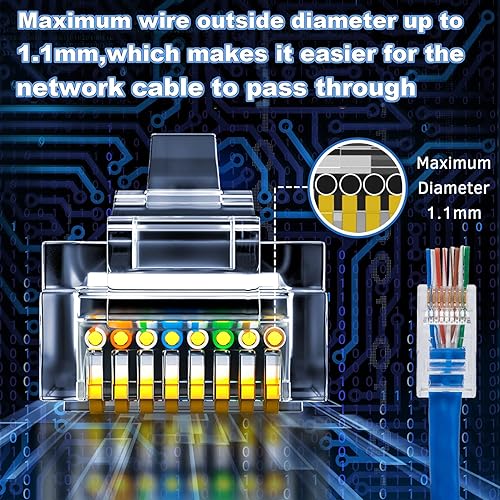 Miniatura 3 de CableGeeker Conector de paso RJ45, paquete de 110 conectores RJ45 Cat6, enchufe modular de red UTP 8P8C para cable Ethernet UTP sólido o trenzado