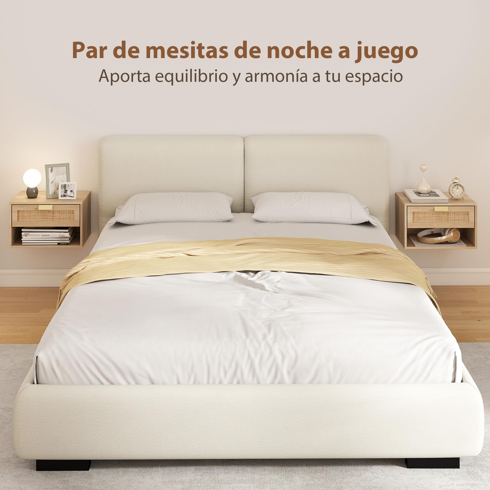 HOMCOM Juego de 2 Mesitas de Noche Flotantes con Cajón 40x30x25 cm Roble