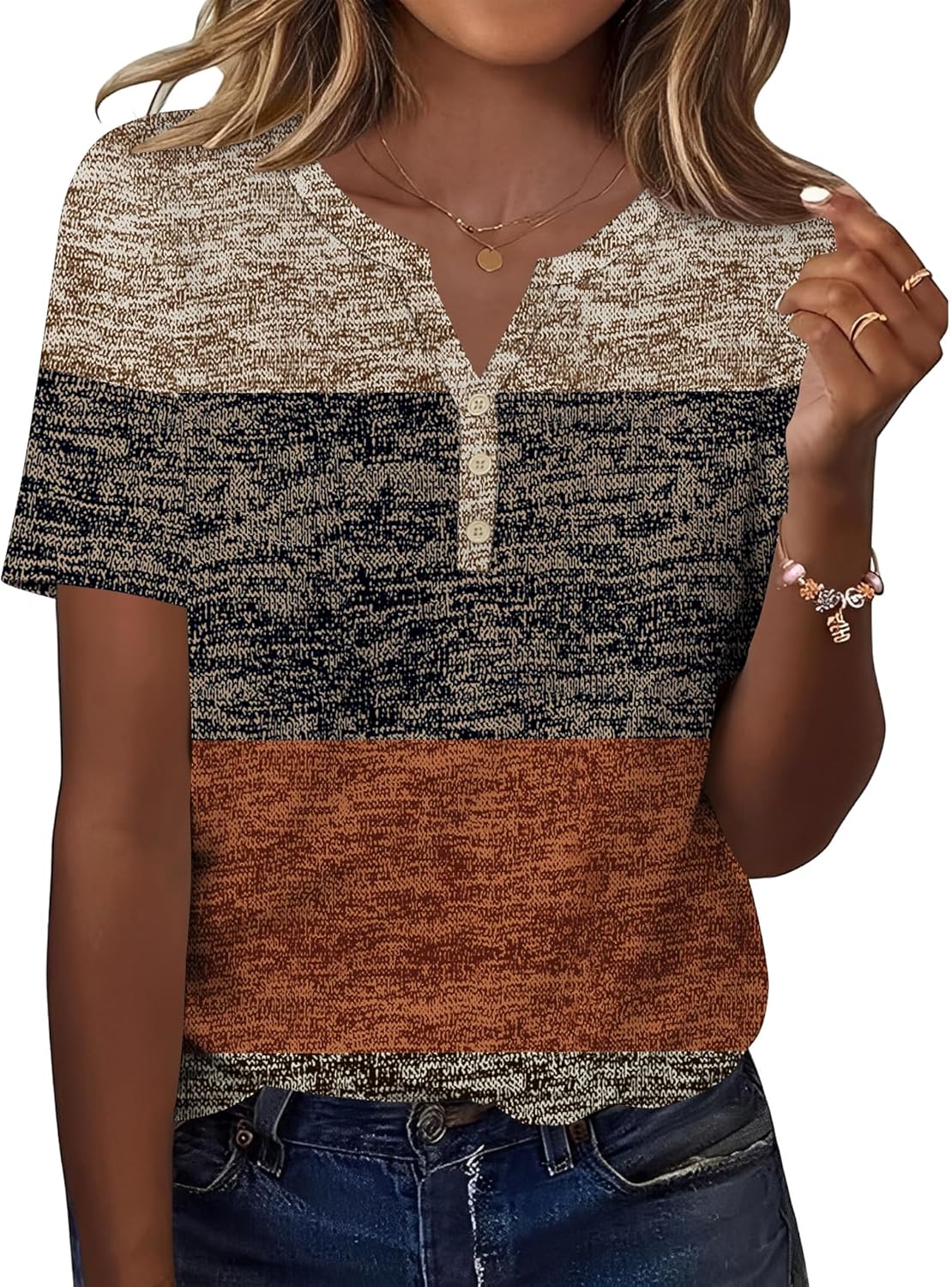 TCOT Women's Tops Dressy Casual Summer Blouses Short Sleeve Button V Neck Spring Tee Shirts